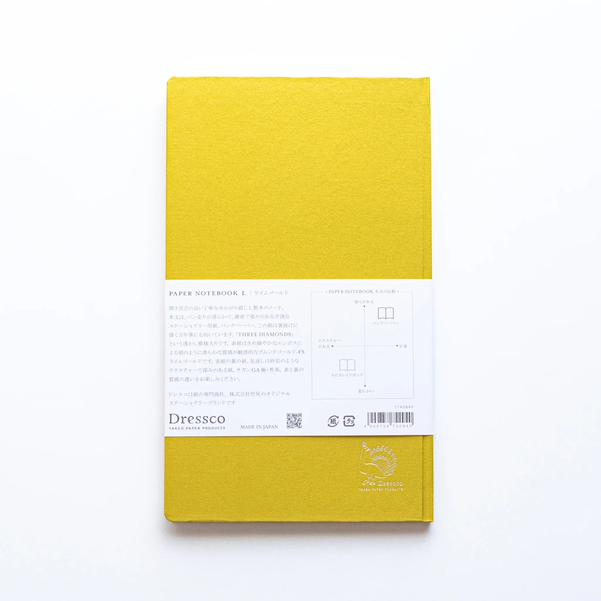 Back view of Dressco Bank Ledger Paper Japanese Notebook in Gold.