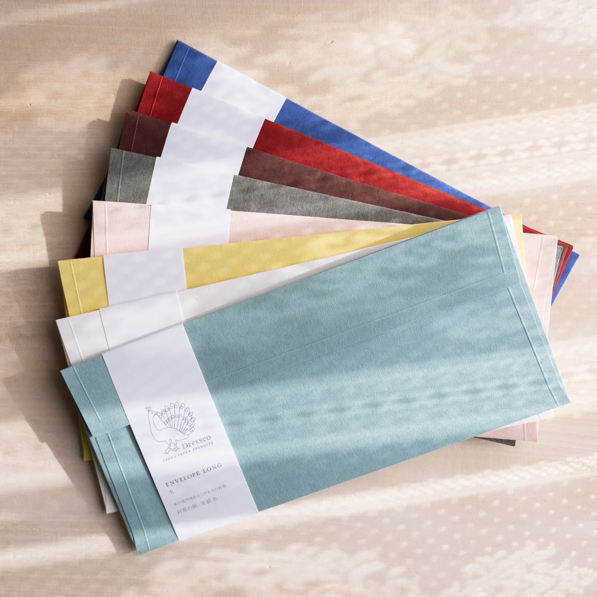 Japanese embossed medium envelope set in pastel colors, elegant paper texture, for message cards and fountain pens