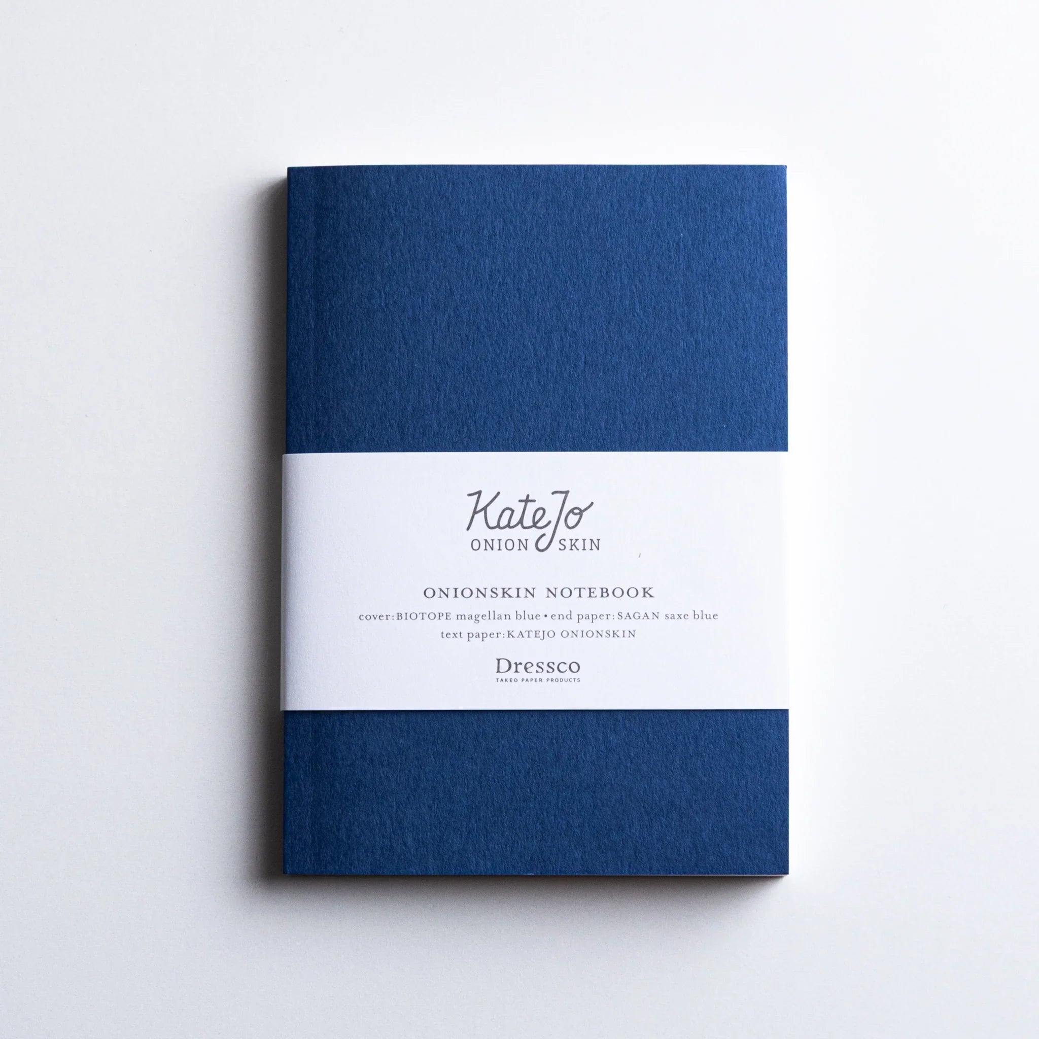 Dressco Blue Onion Skin Japanese Notebook A6 with deep navy cover and minimalist white band.