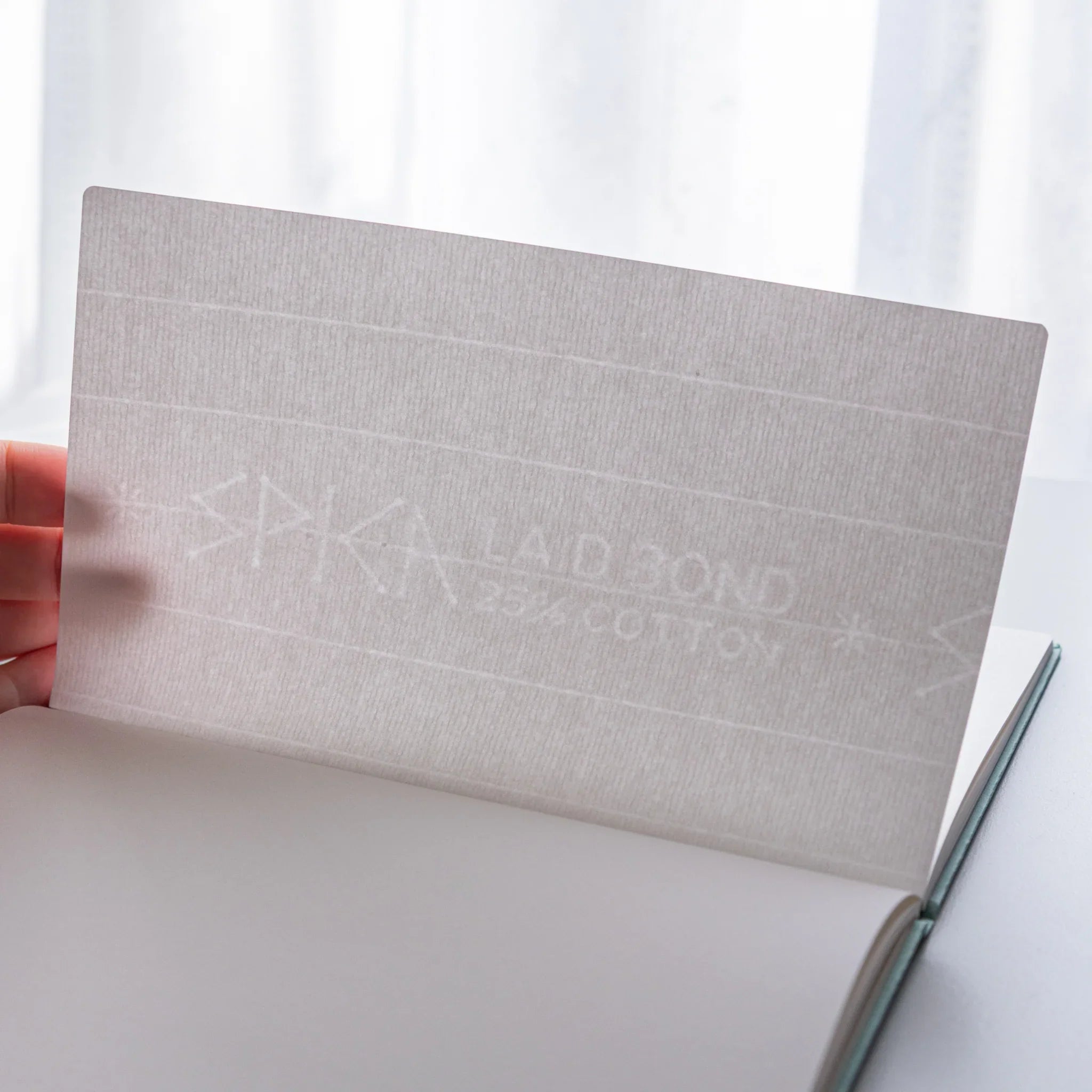 Watermarked “SPICA Laid Bond 25% Cotton” page in Dressco Japanese Notebook B6.