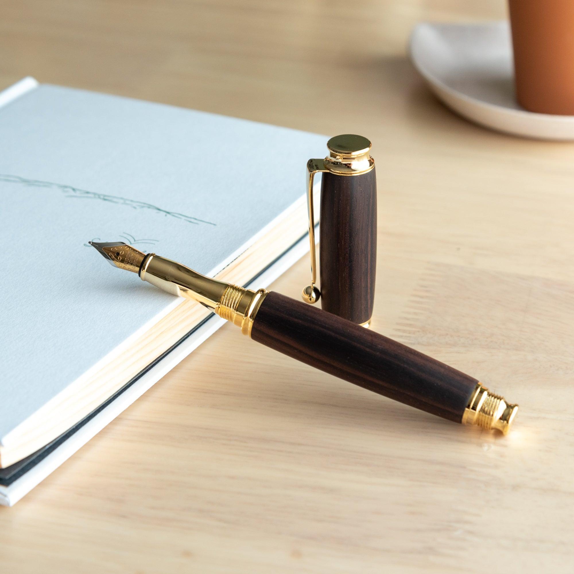 Ebony Wood Screw Cap Fountain Pen - Komorebi Stationery