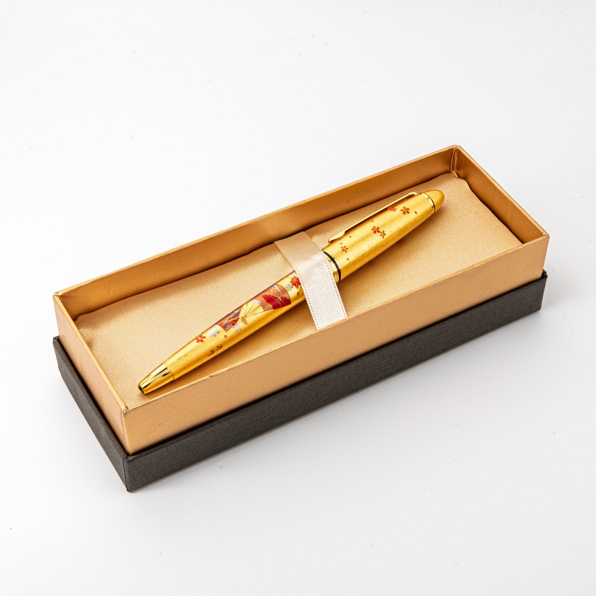 Gold Leaf Makie Japanese Fan Ballpoint Pen - Komorebi Stationery