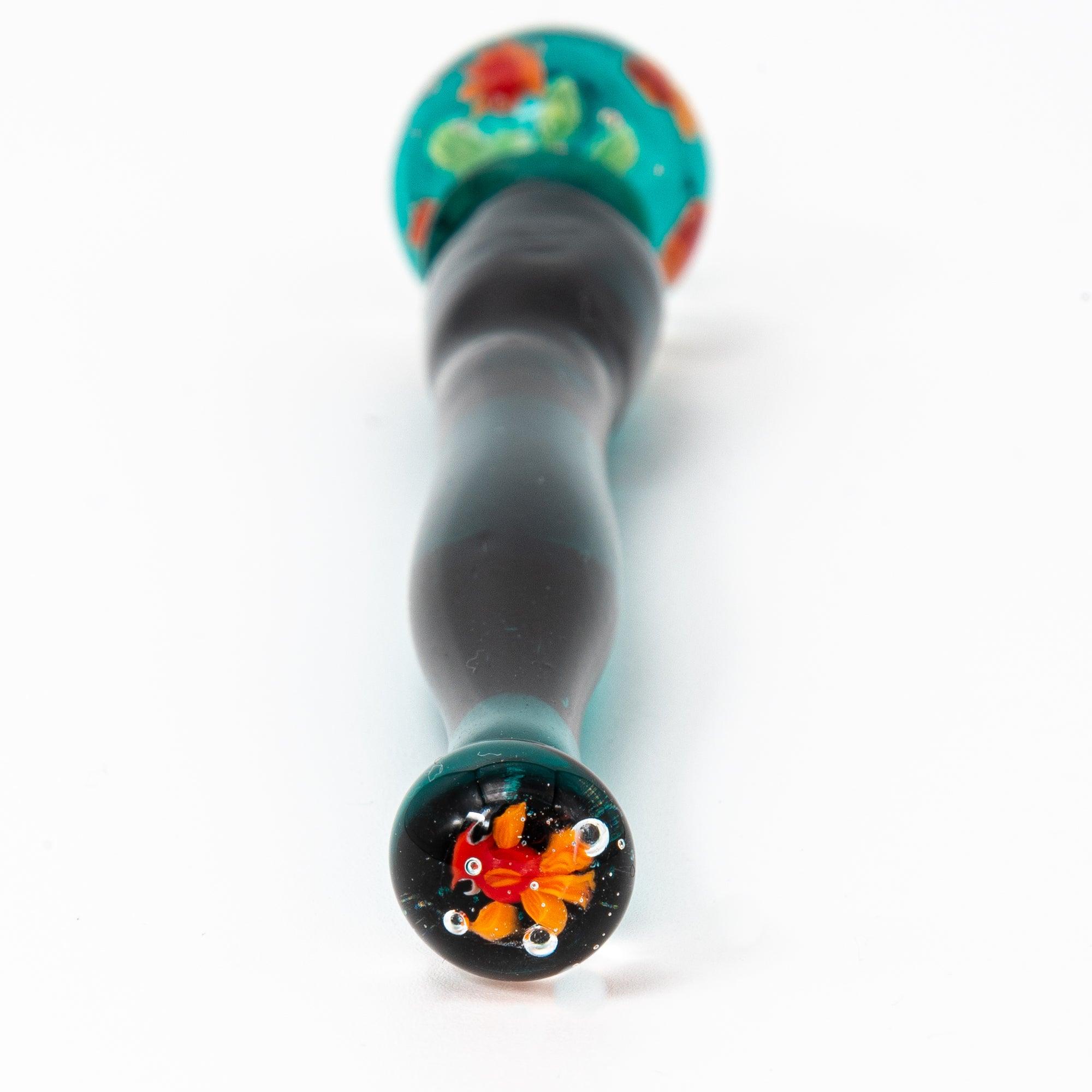 Bottom view of a glass pen with a goldfish motif, resembling a fishbowl. Ideal for Japanese stationery and glass pen lovers.