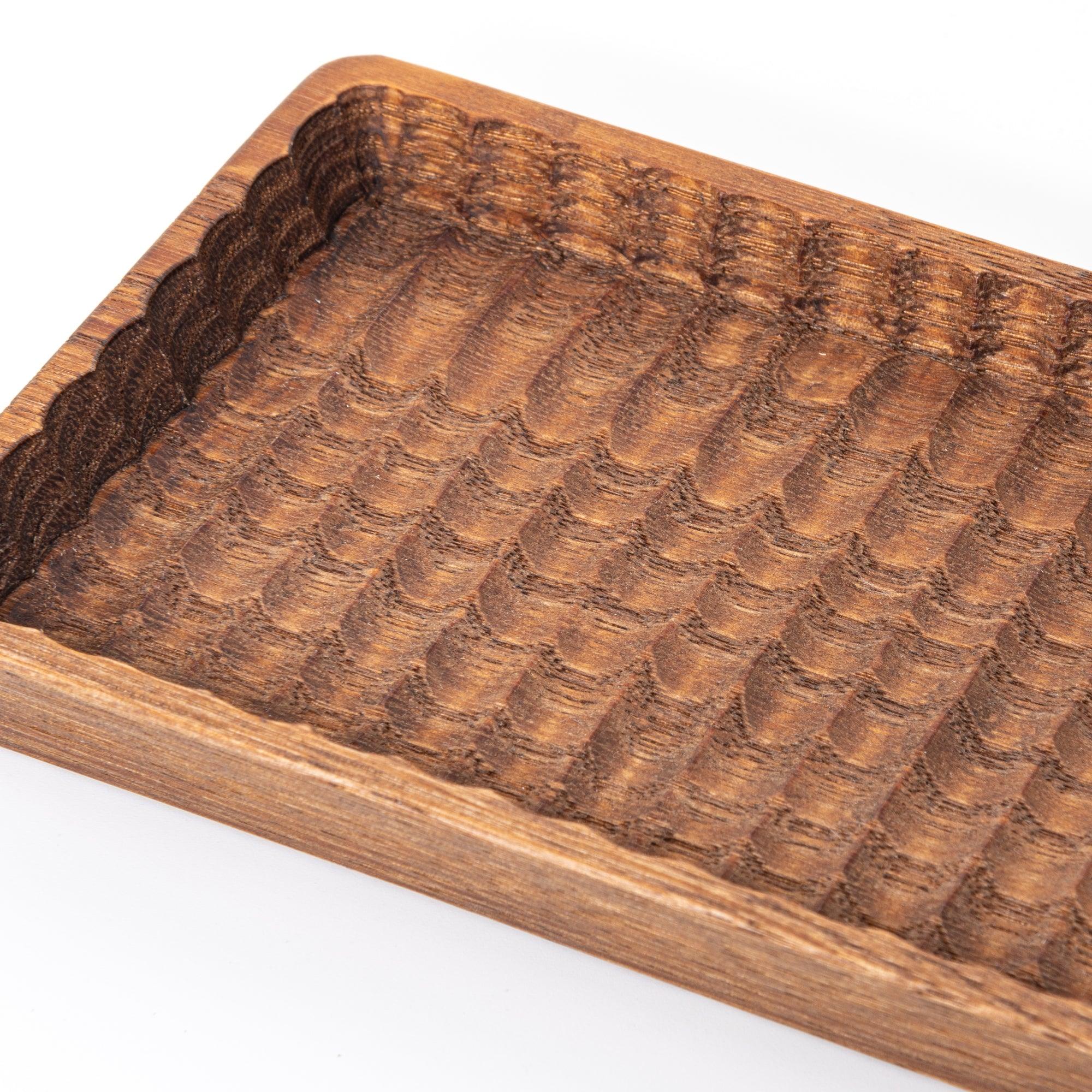 Hand-Carved Slim Wagatabon Japanese Chestnut Pen Tray - Komorebi Stationery