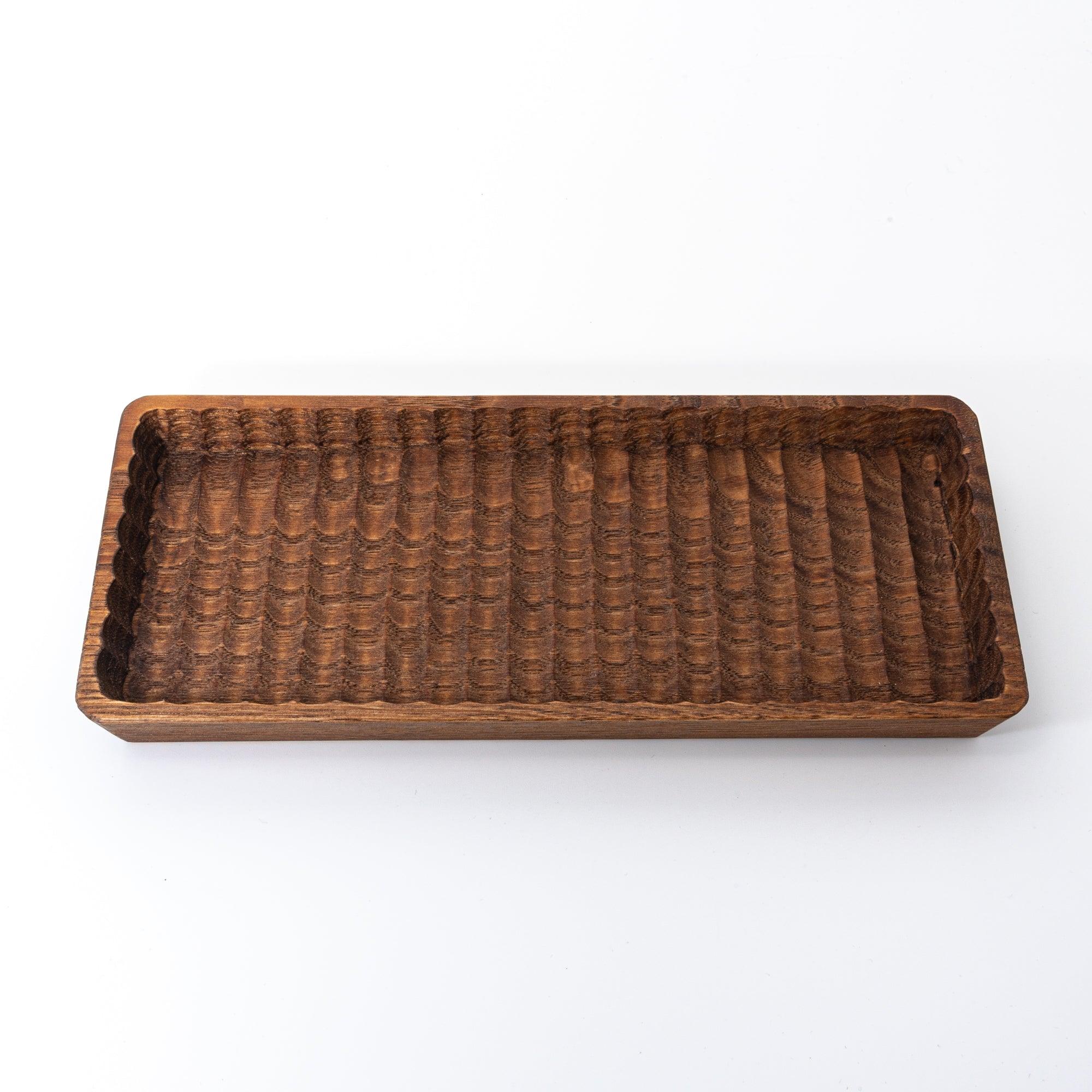 Hand-Carved Slim Wagatabon Japanese Chestnut Pen Tray - Komorebi Stationery