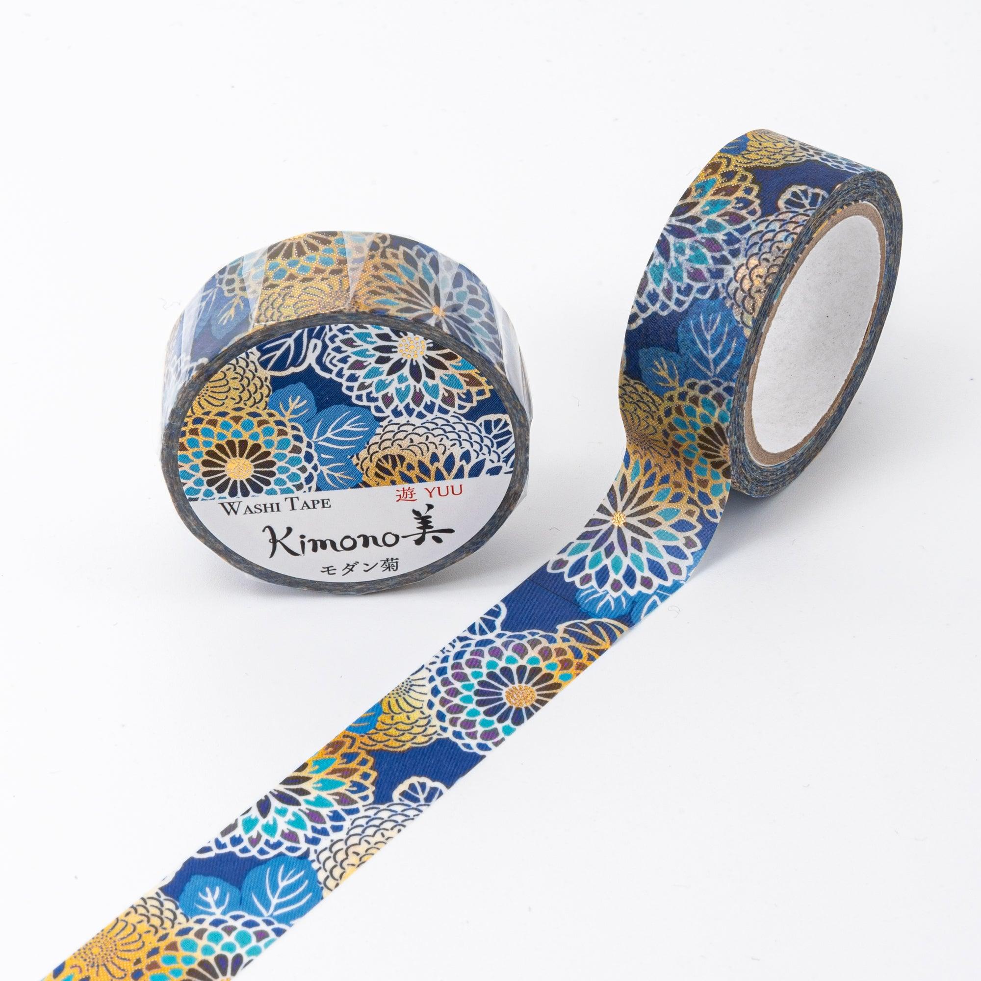 Kimono Beauty Series Blue Chrysanthemum Iyo Washi Tape - Komorebi Stationery