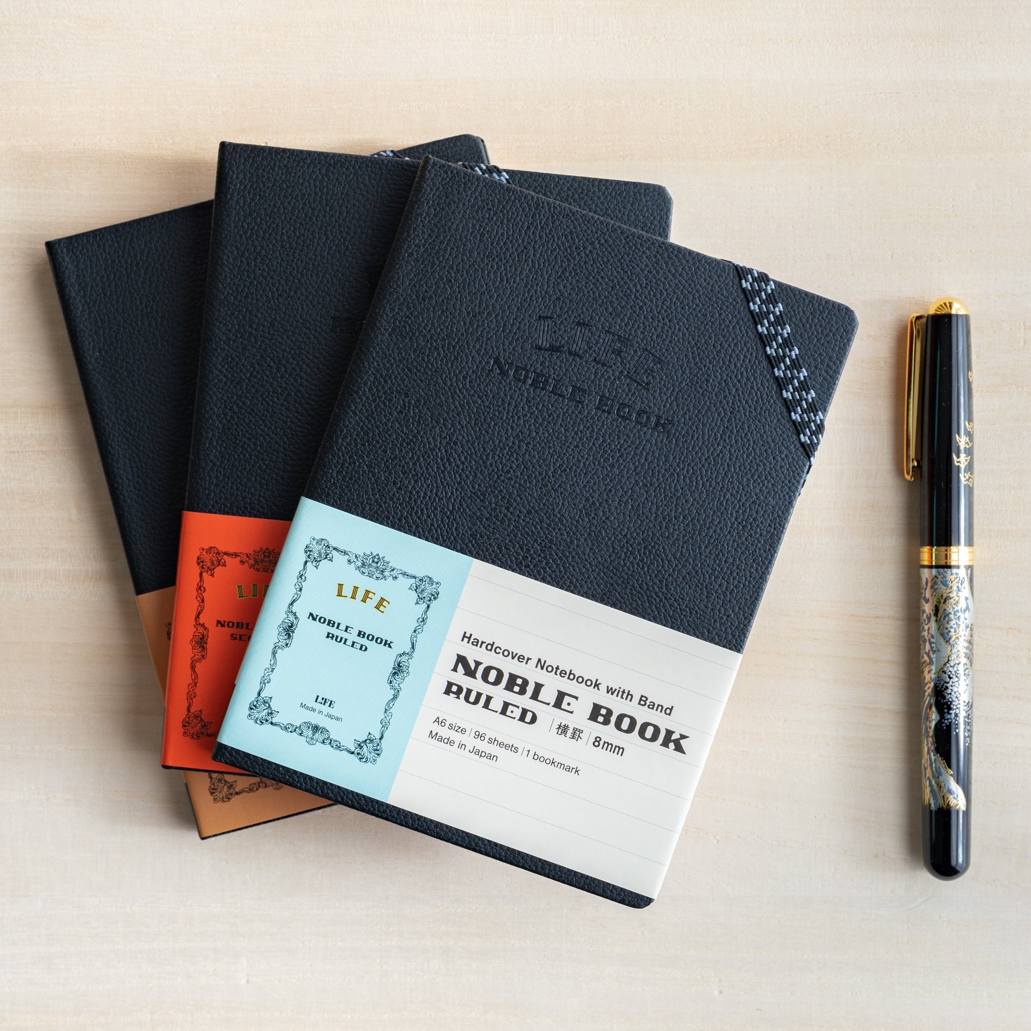 Life Noble Notebook A6 shown open to creamy L Writing Paper, ideal for journaling and creative sketching