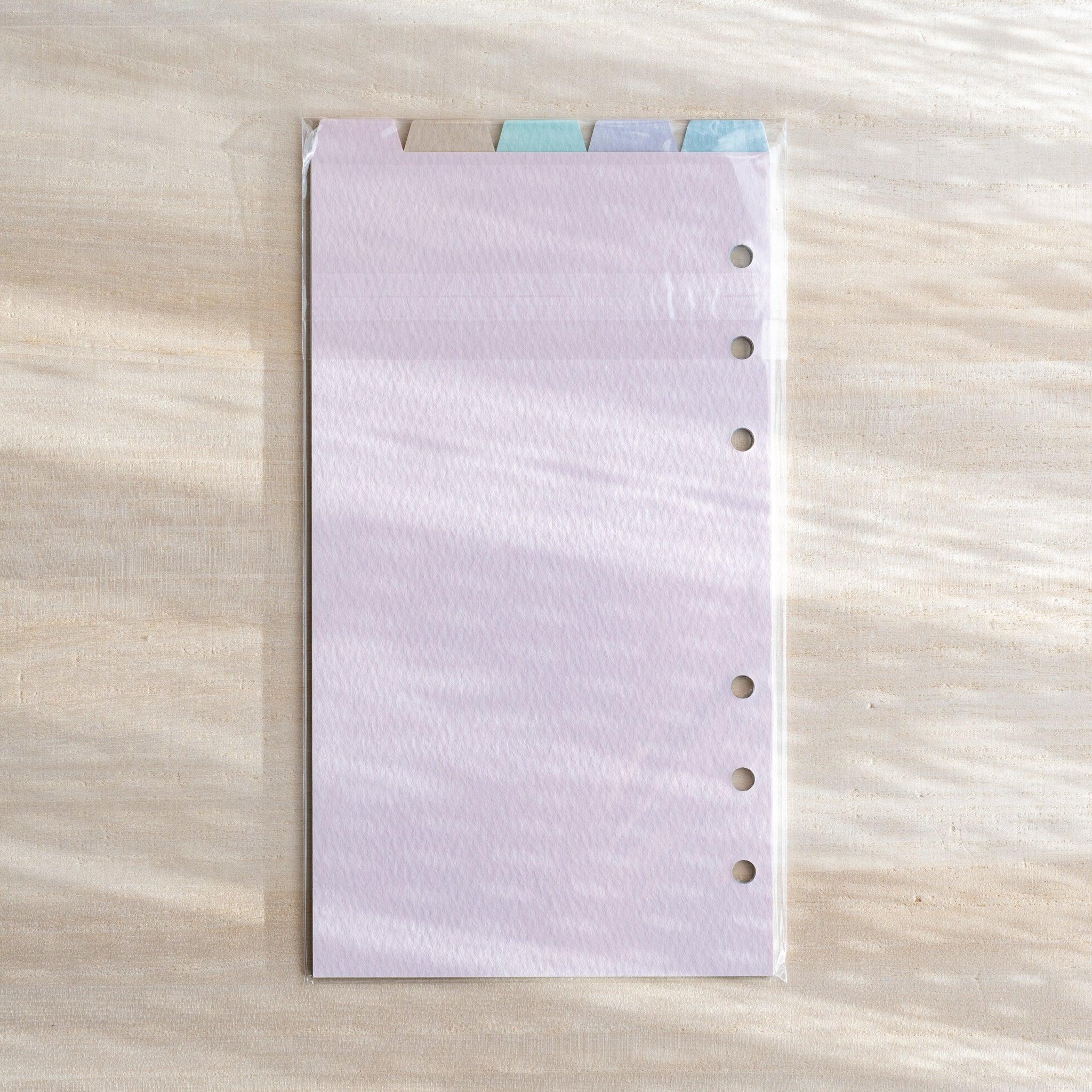 Japanese Stationery Mermaid top-tab index dividers for Bible size planners packaged with purple cover and pastel tabs visible.