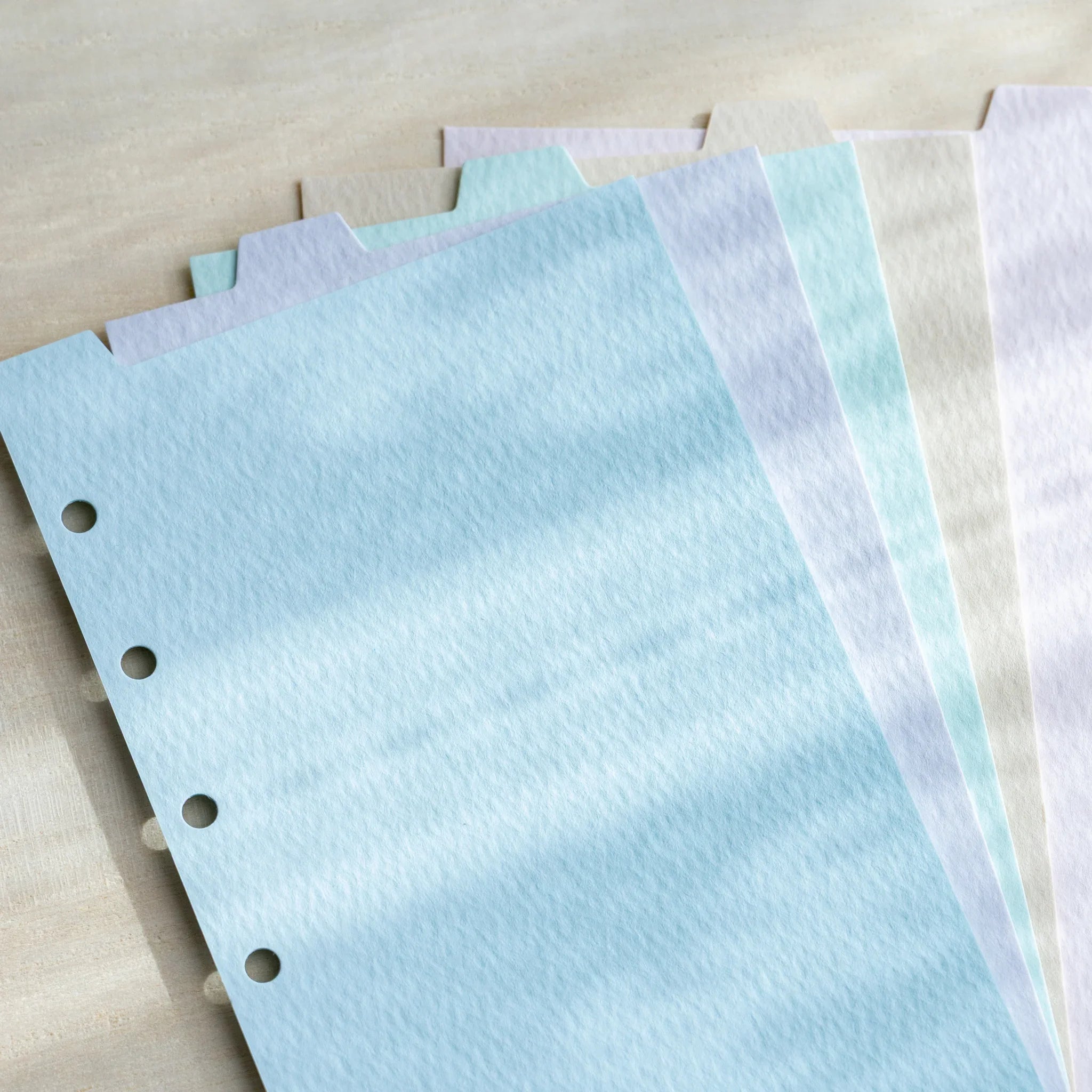 Japanese Stationery pastel blue index divider for mini 6 planners with mermaid top-tab design and soft watercolor texture.