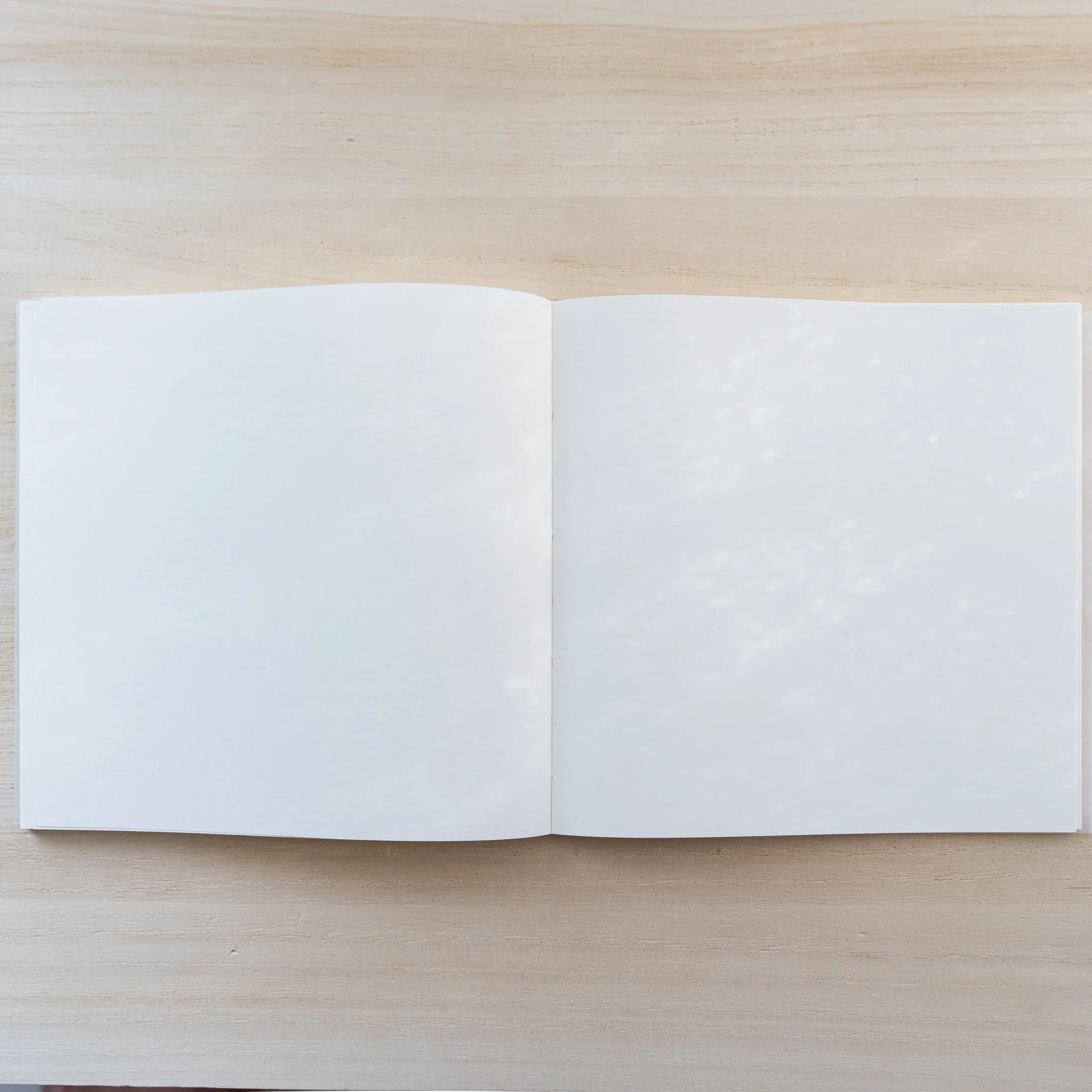 MD Cotton Notebook A5 Square opened flat, blank cream square spread with center fold