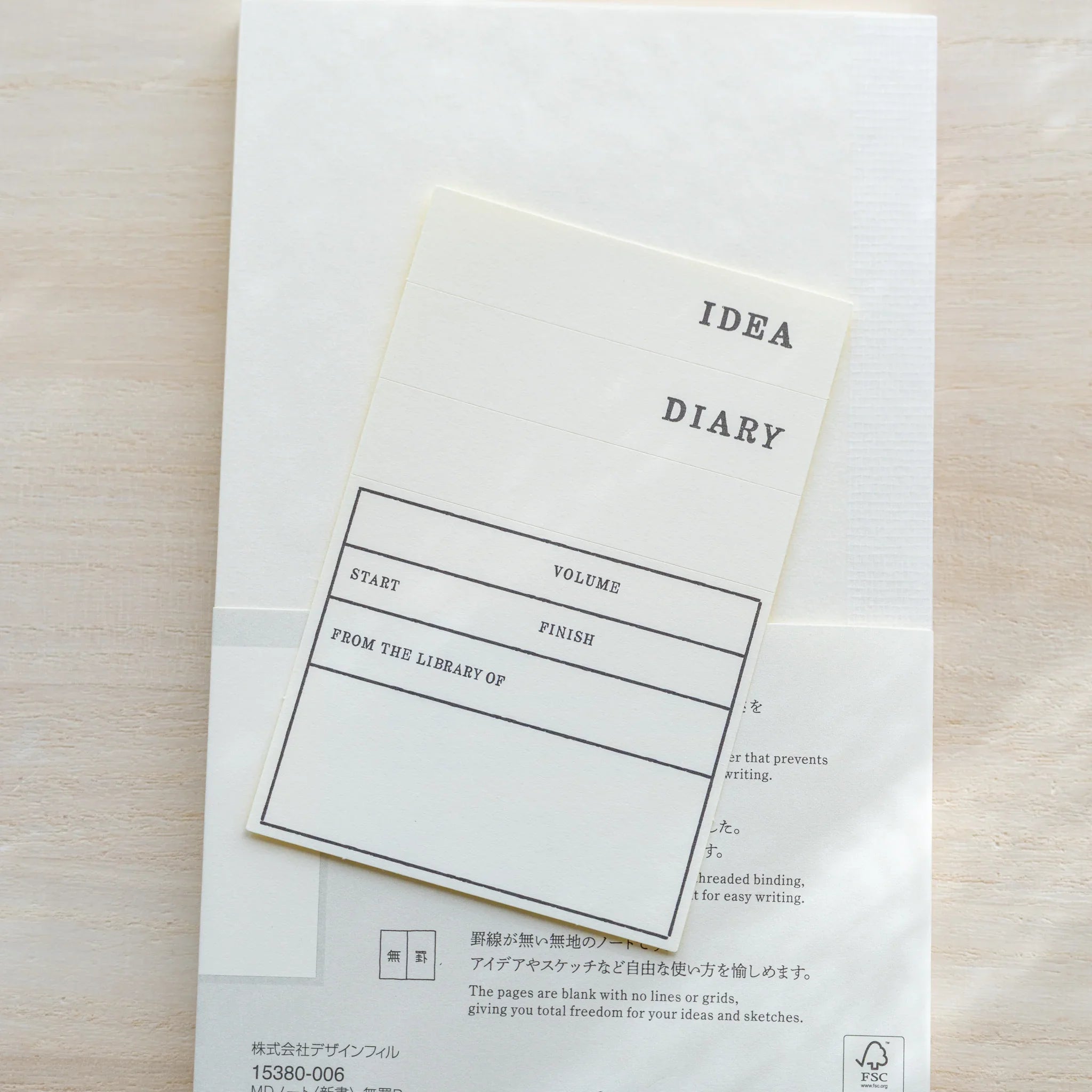 Midori MD Notebook B6 Slim Blank title page with IDEA DIARY header and fill-in fields, back cover with product info visible