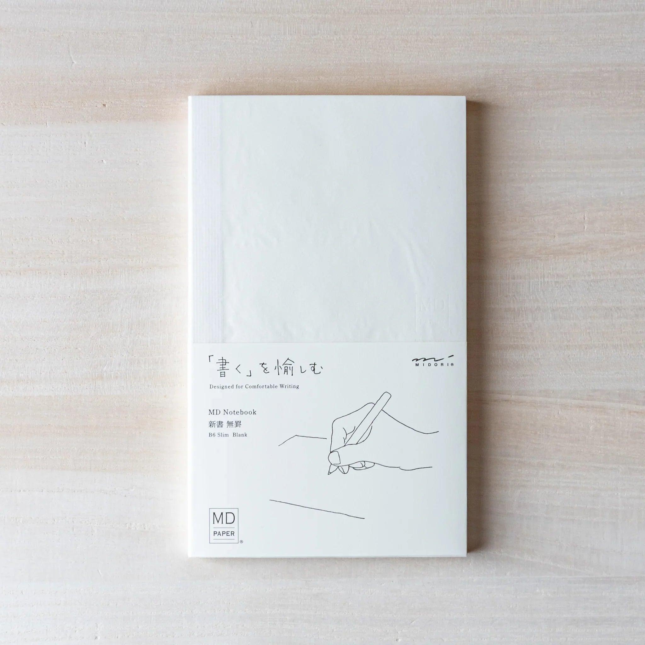 Japanese Notebook packaging: Midori MD B6 notebook wrapped in translucent paper band with Japanese text.
