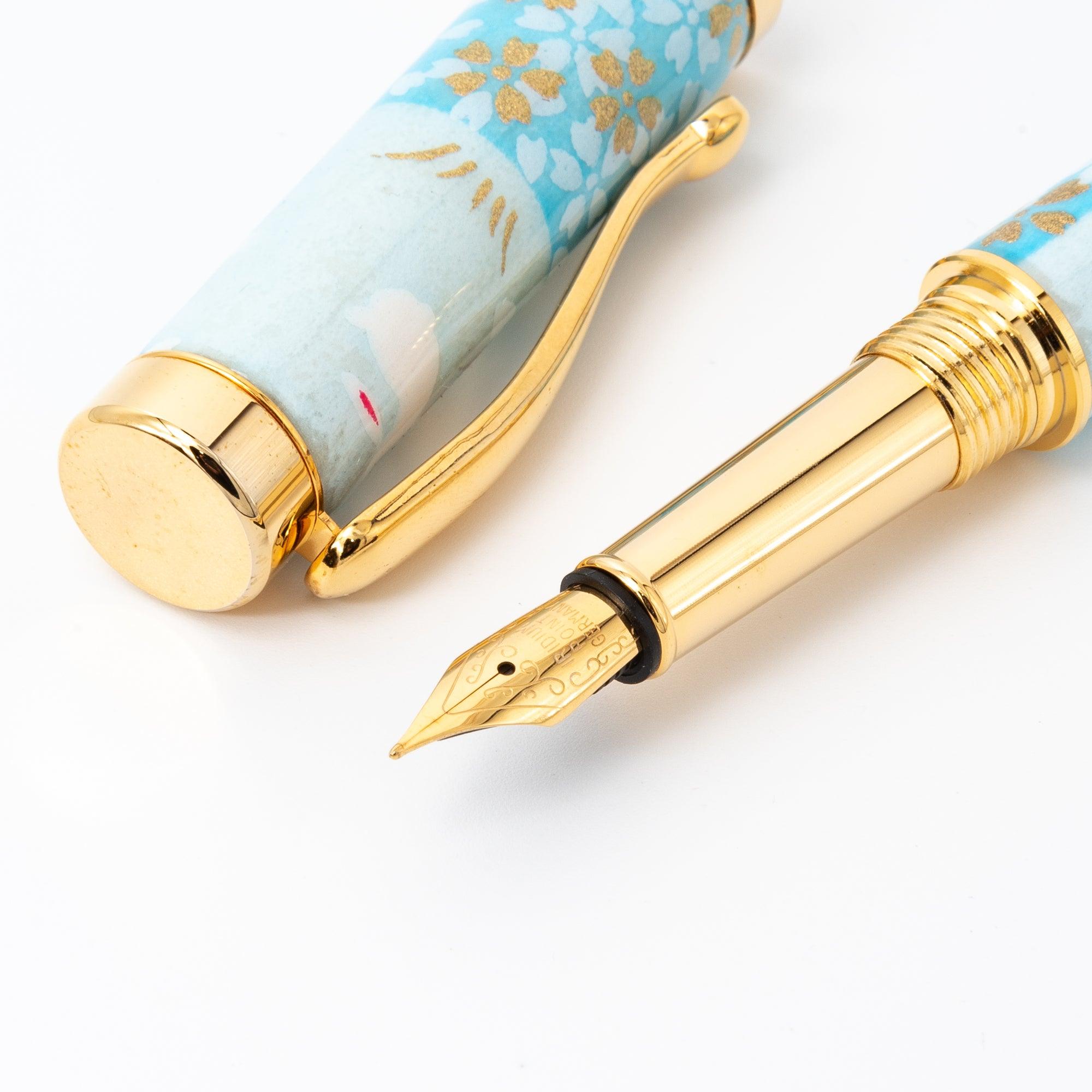 Mino Washi Series Yuzen Rabbit Pattern Fountain Pen | Light Blue - Komorebi Stationery