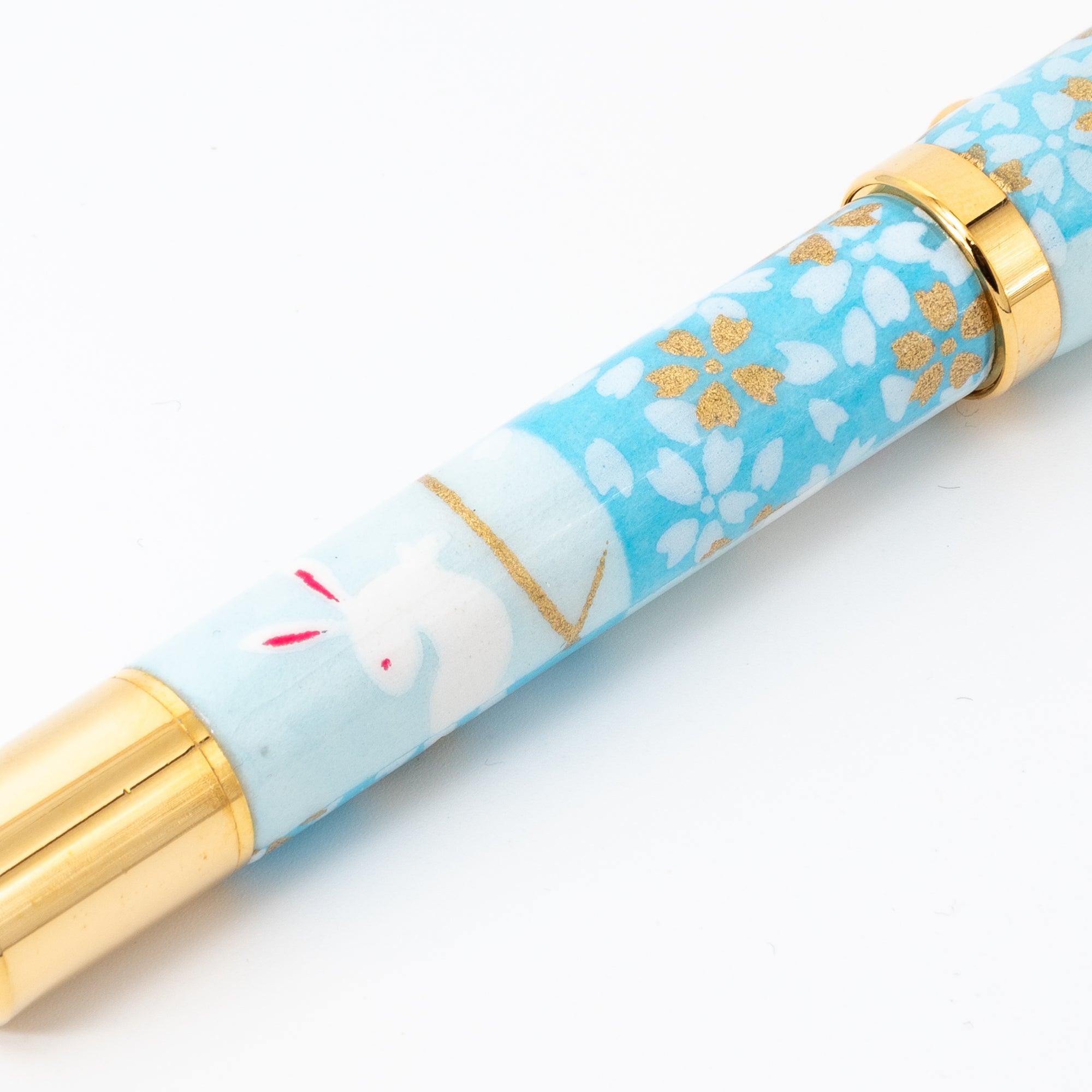 Mino Washi Series Yuzen Rabbit Pattern Fountain Pen | Light Blue - Komorebi Stationery