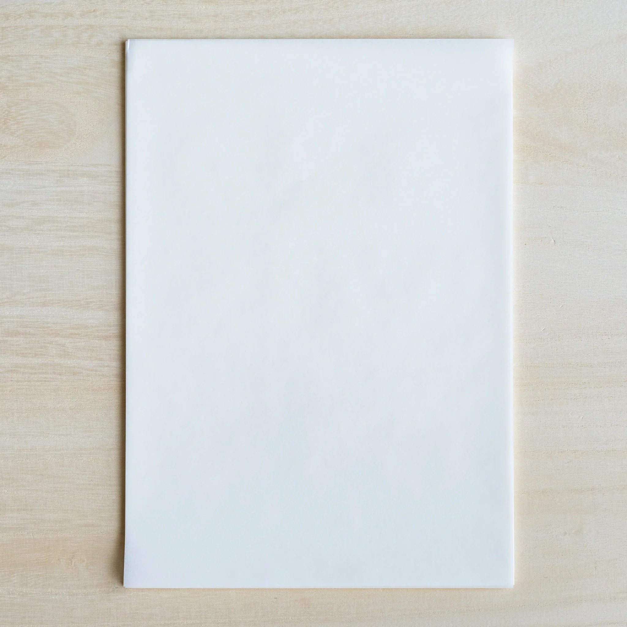 MVP Onion Skin A4 loose leaf paper pack on light wood, plain translucent white sheets with no label on this side