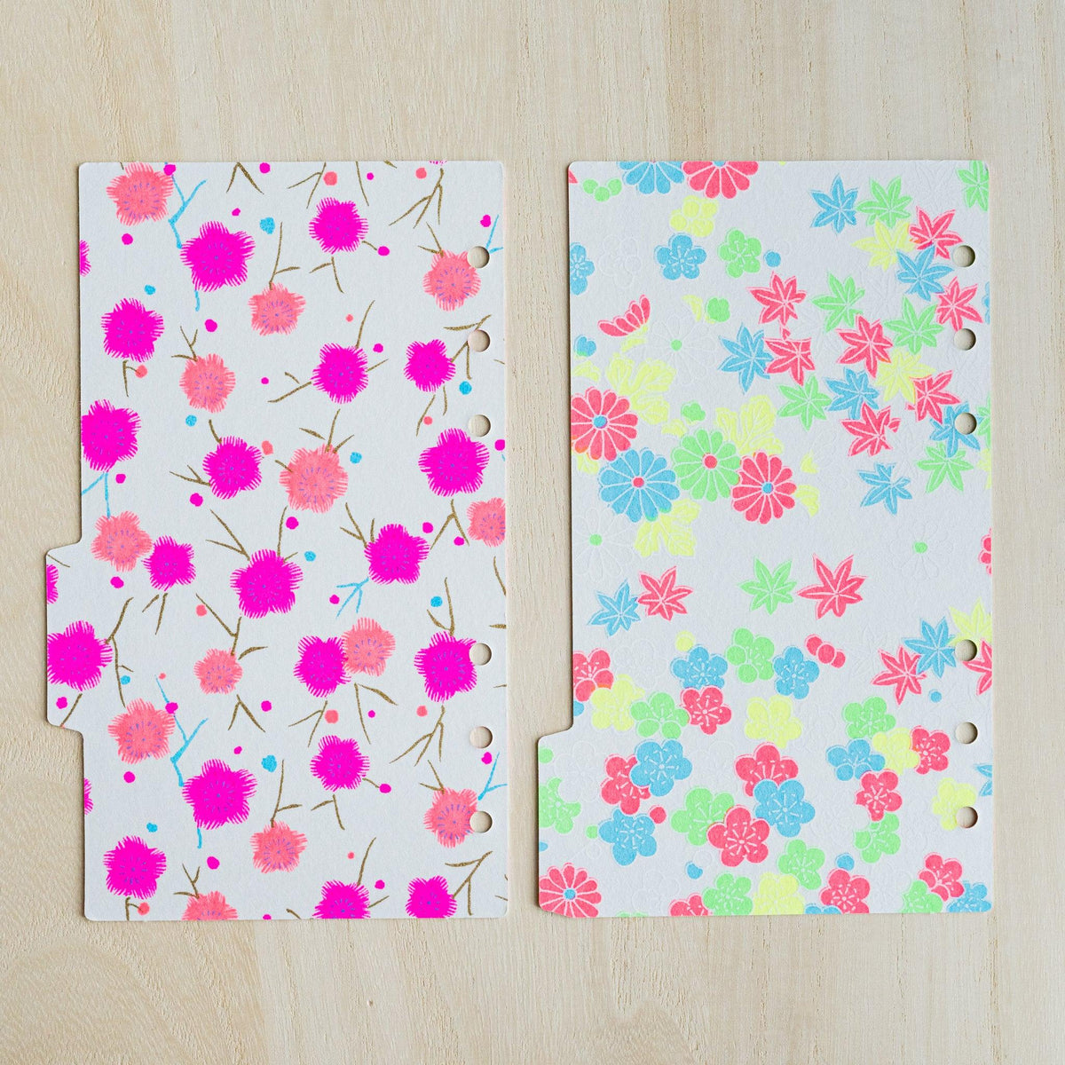 Reverse of the magenta plum and multicolor maple neon index dividers, punched holes on the right