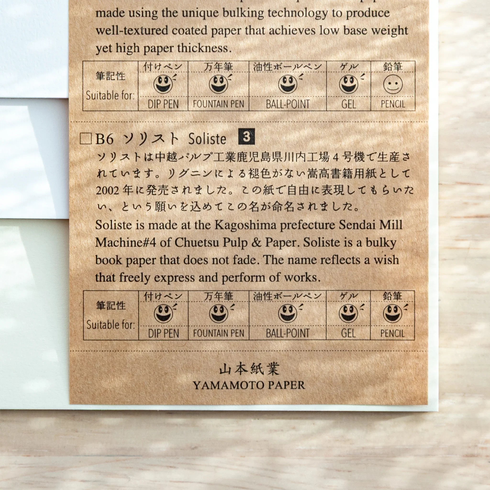 Paper Tasting Writing Pad Set Egg Shell Vol3, Japanese Note Book page showing B6 Soliste details.