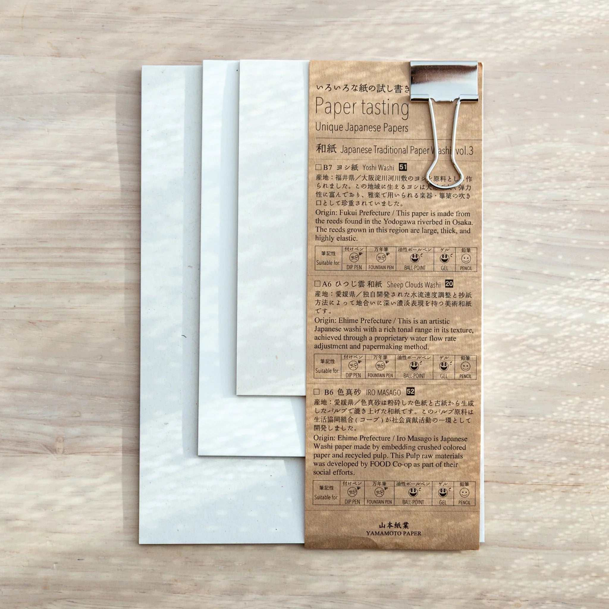 Japanese Note Book Paper testing writing pad set variety pack of writing papers in A6, B6, B7 sizes by Yamamoto Paper.