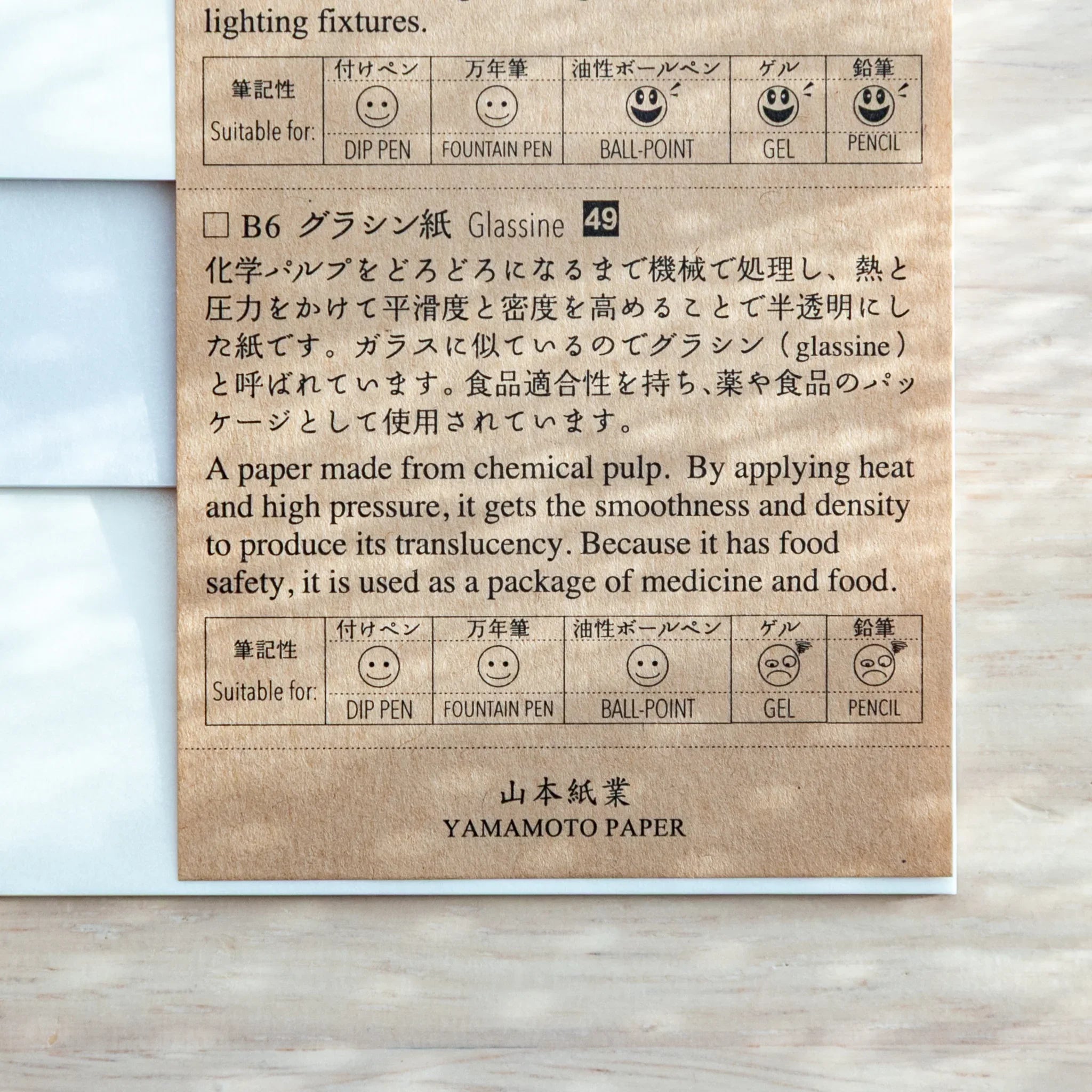 B6 Glassine page from Paper Tasting Writing Pad Set – Japanese Translucent Paper vol.2, Japanese Note Book details shown.