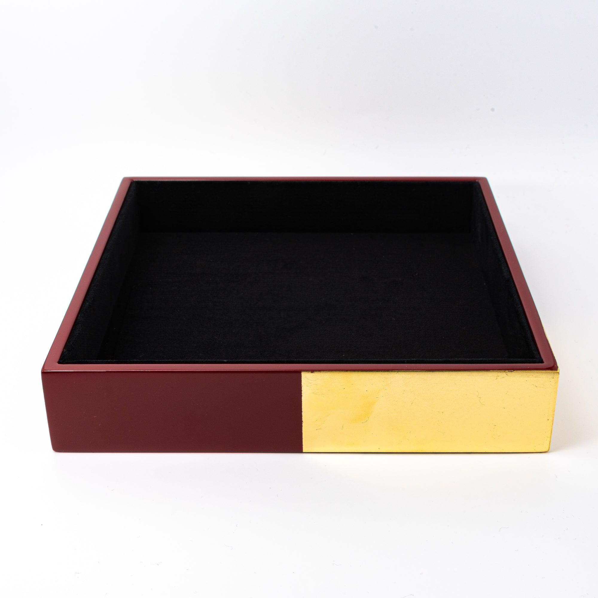 Red Lacquer and Gold Leaf Ichimatsu Pen Tray - Komorebi Stationery