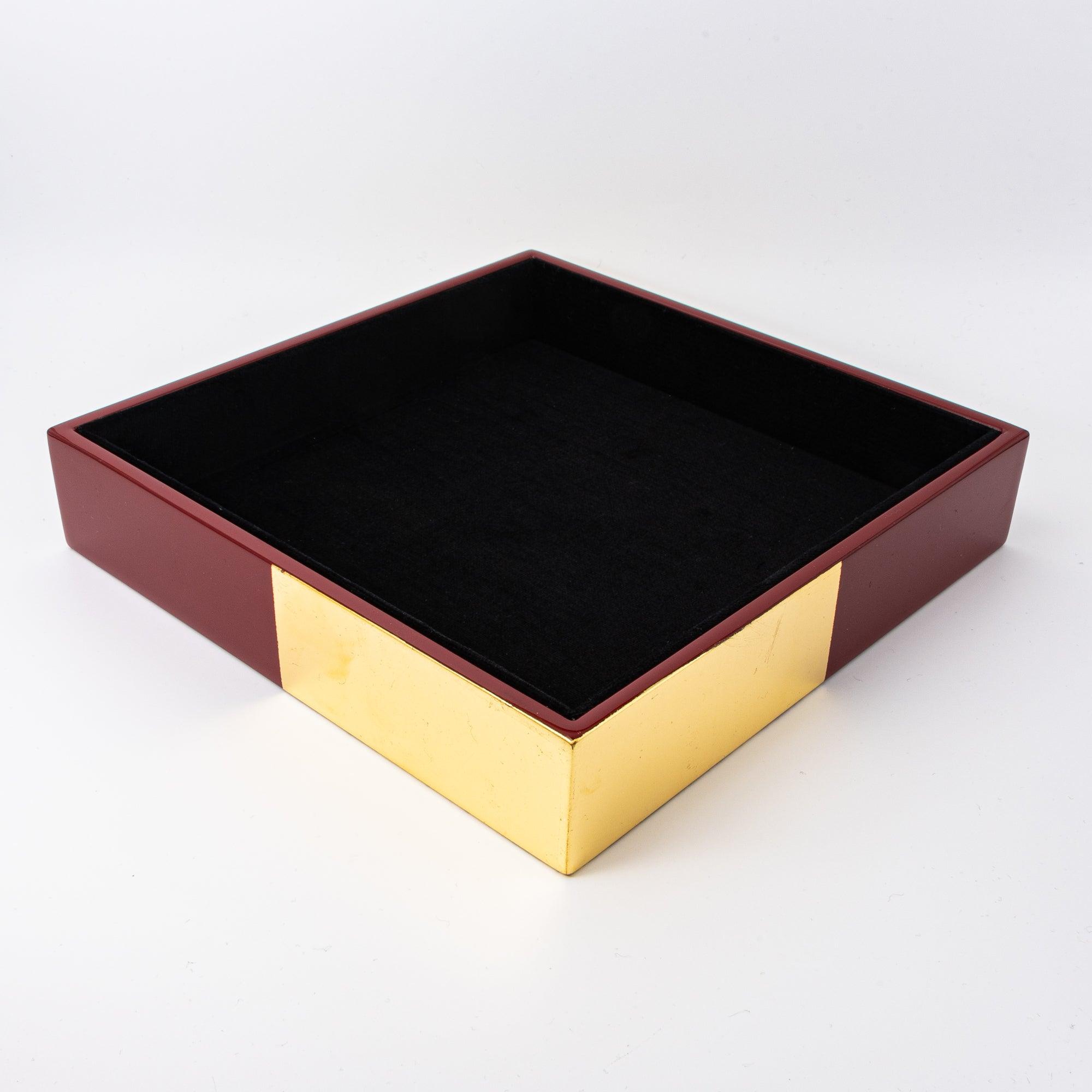 Red Lacquer and Gold Leaf Ichimatsu Pen Tray - Komorebi Stationery