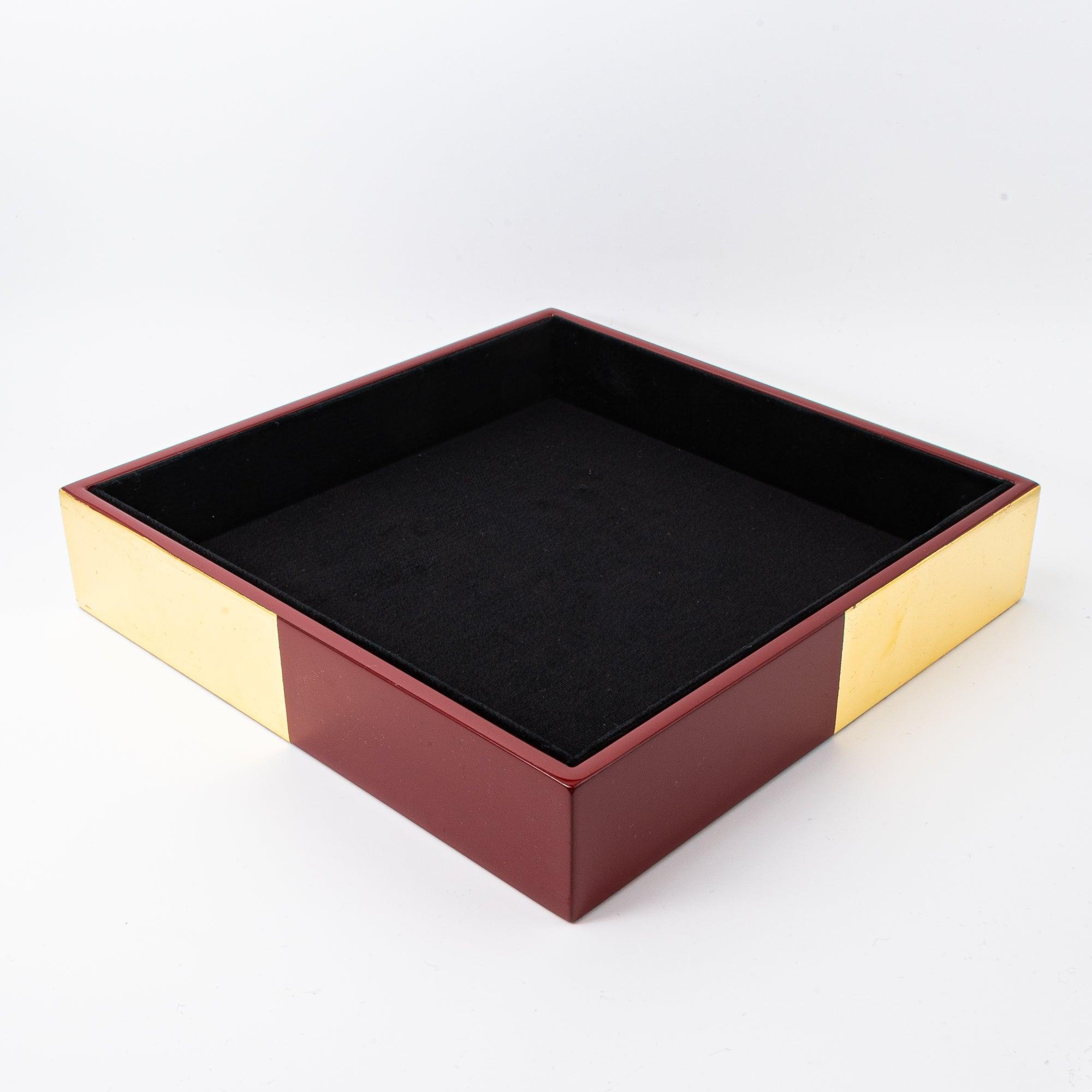 Red Lacquer and Gold Leaf Ichimatsu Pen Tray - Komorebi Stationery