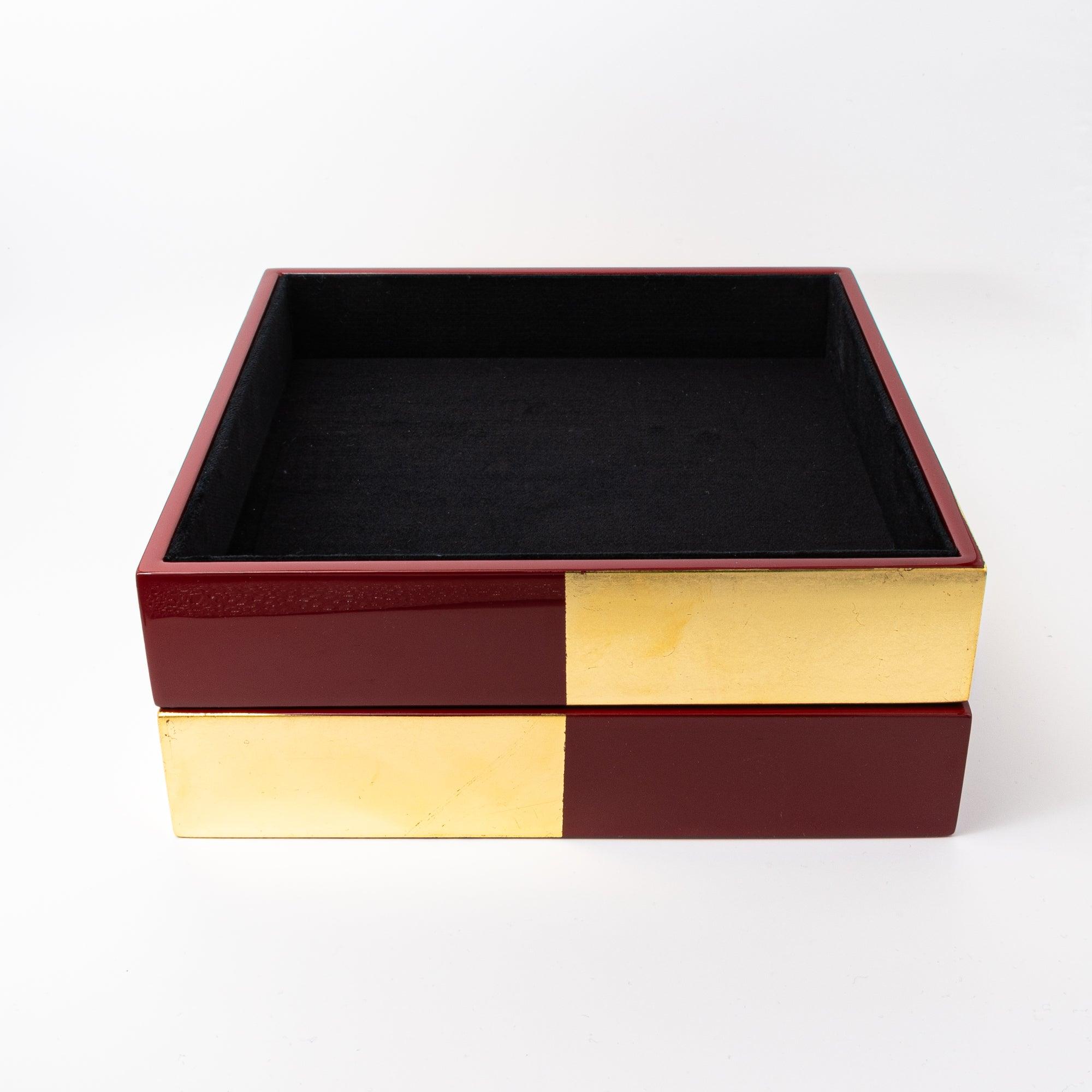 Red Lacquer and Gold Leaf Ichimatsu Pen Tray - Komorebi Stationery