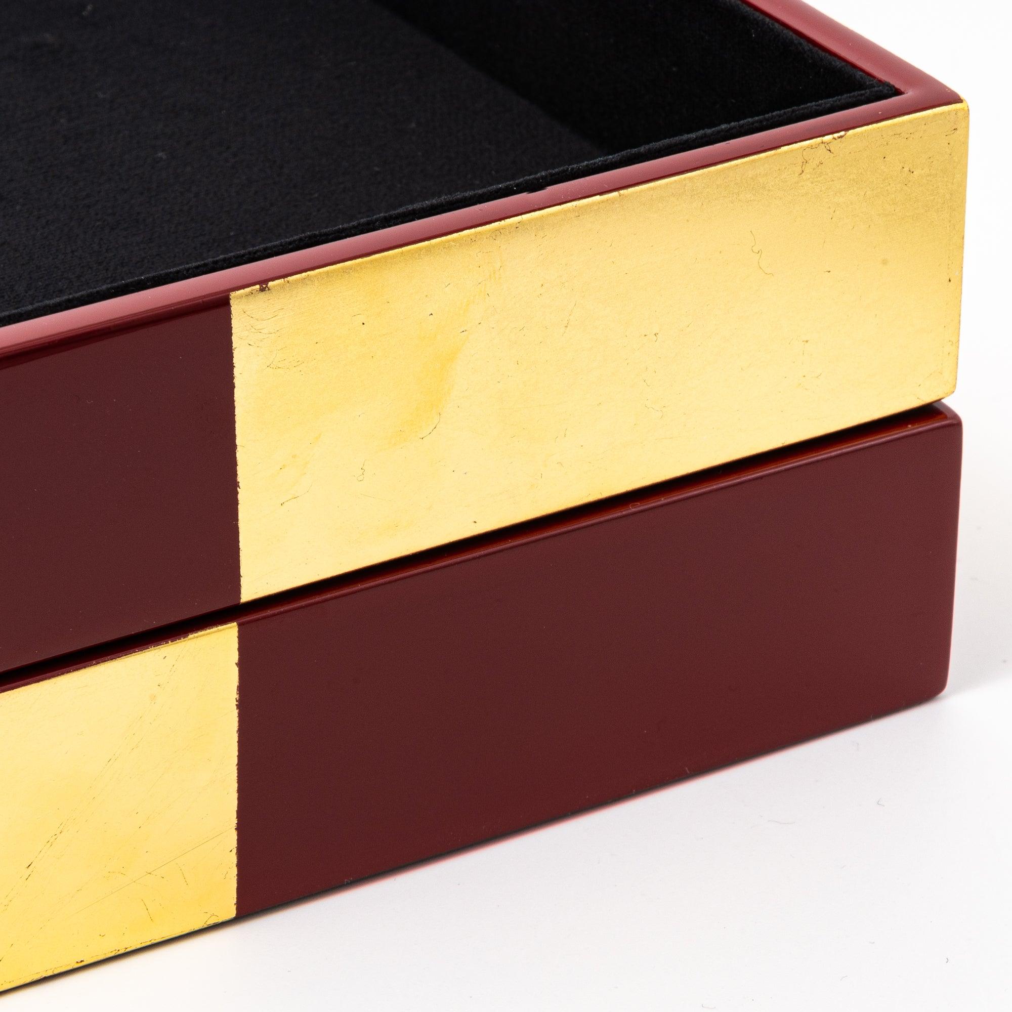 Red Lacquer and Gold Leaf Ichimatsu Pen Tray - Komorebi Stationery