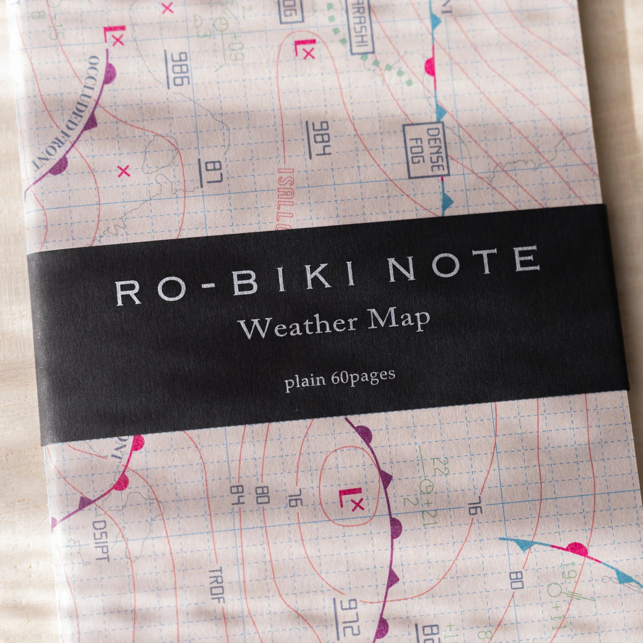 RO-BIKI Weather Map Notebook, angled view showing all sides providing full visual representation and product details
