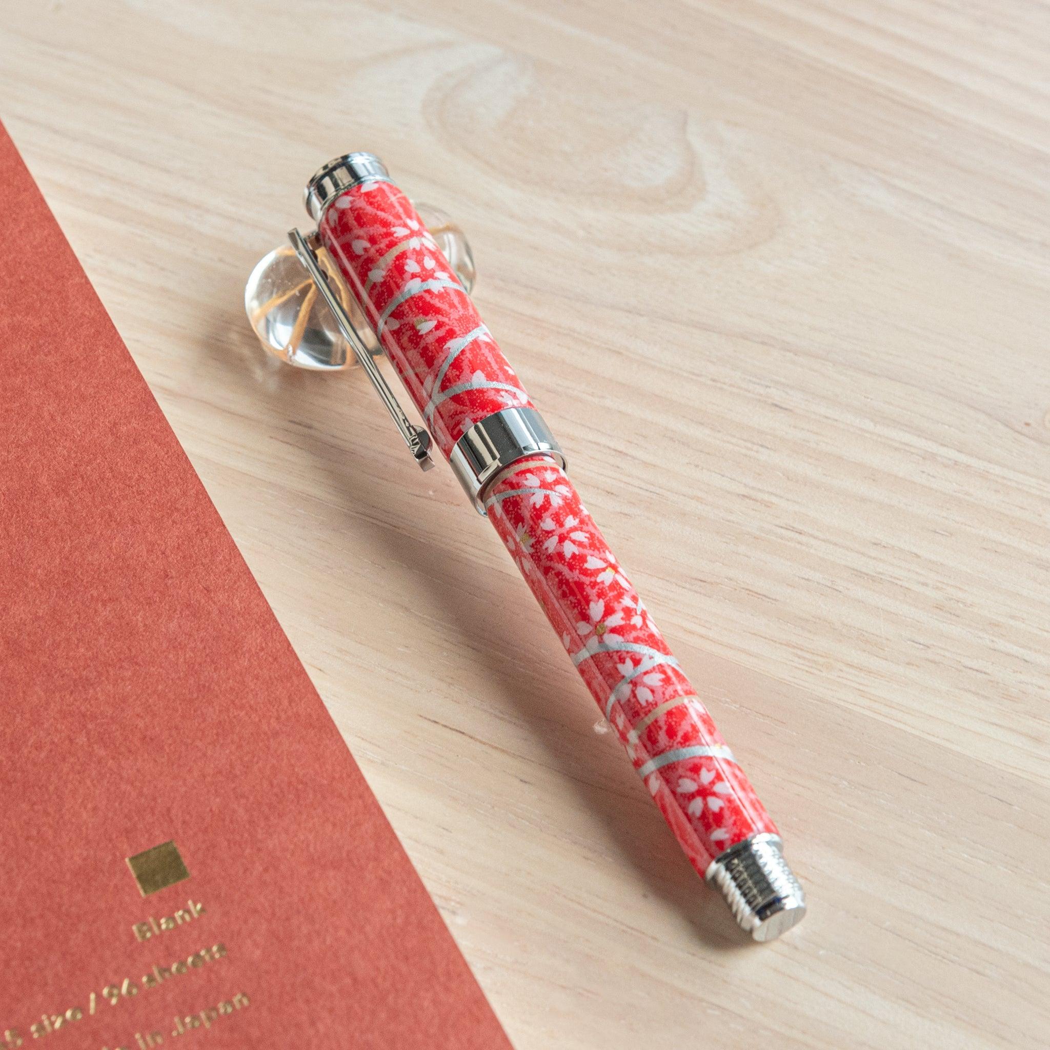 Sakura and Hemp Leaves Mino Washi Fountain Pen _ Komorebi Stationery