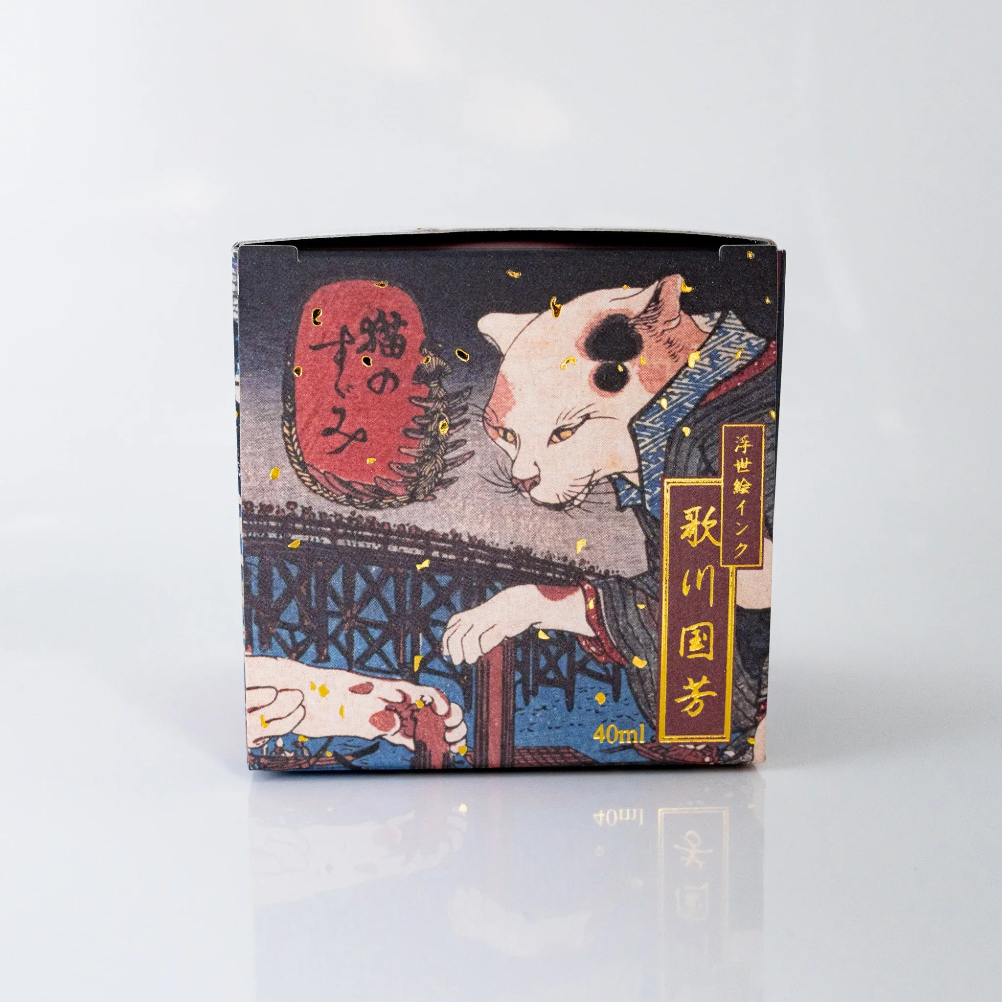 TACCIA Kuniyoshi Azuki 40ml Japanese fountain pen ink box printed with Kuniyoshi's Neko no Suzumi.