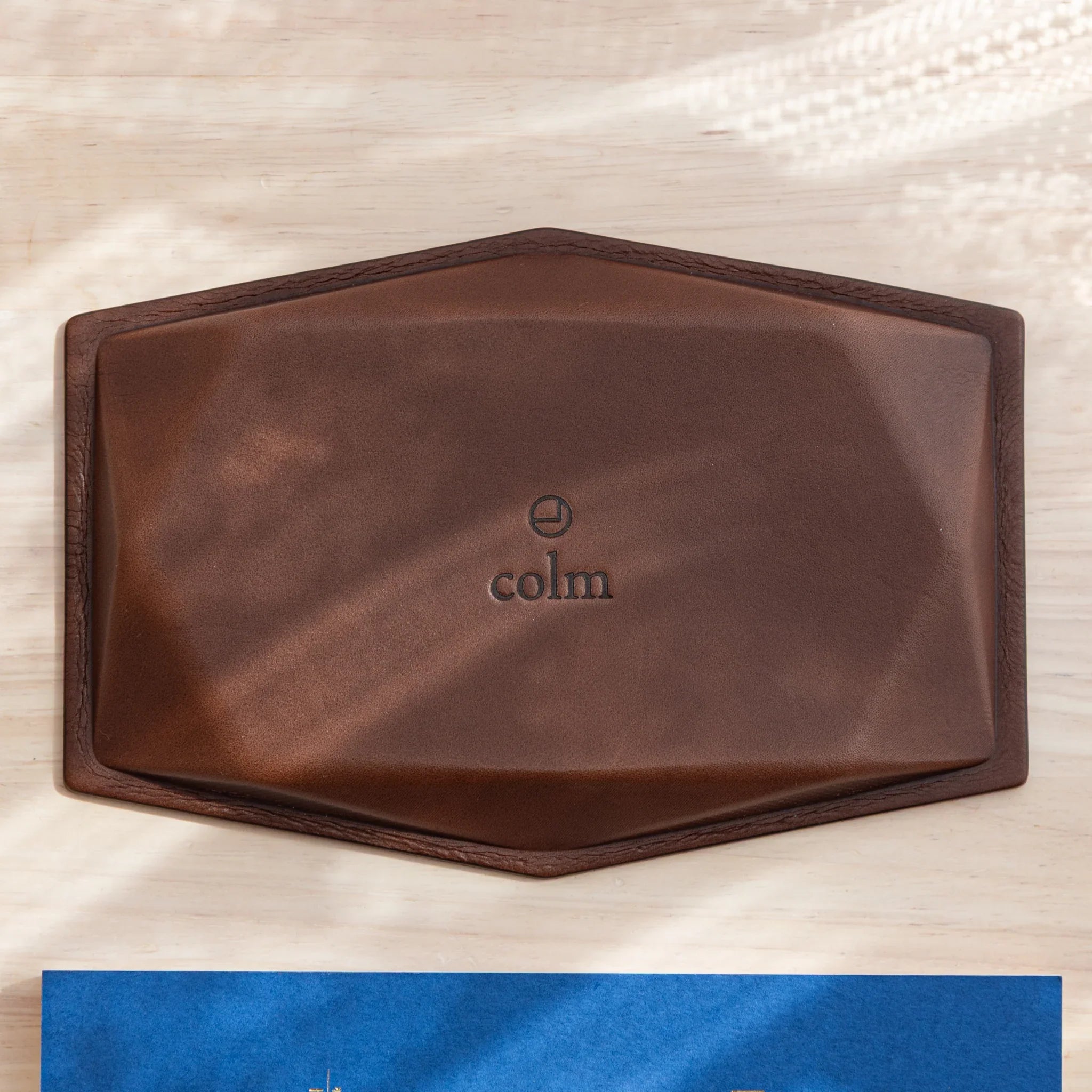 Full back view of Japanese Pen Tray featuring brown leather finish.