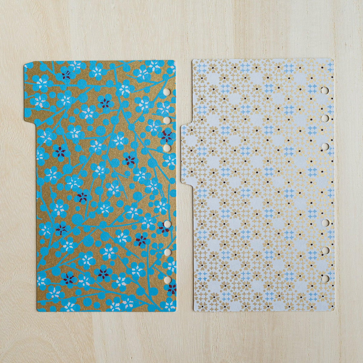 Reverse of the gold plum and white lattice Tone index dividers, punched holes on the right and tabs at left