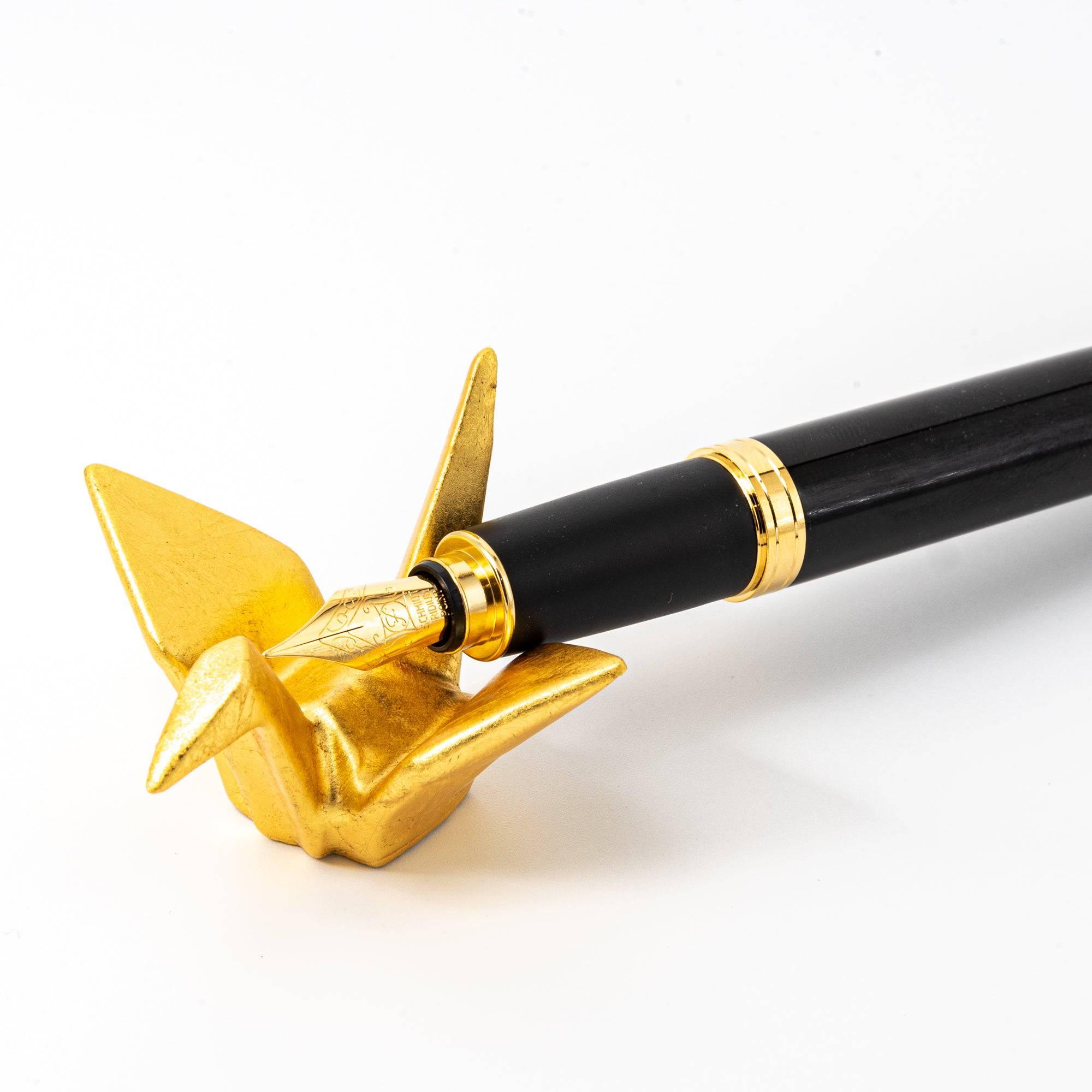 Auspicious Gold Leaf Crane Pen Rests - Komorebi Stationery