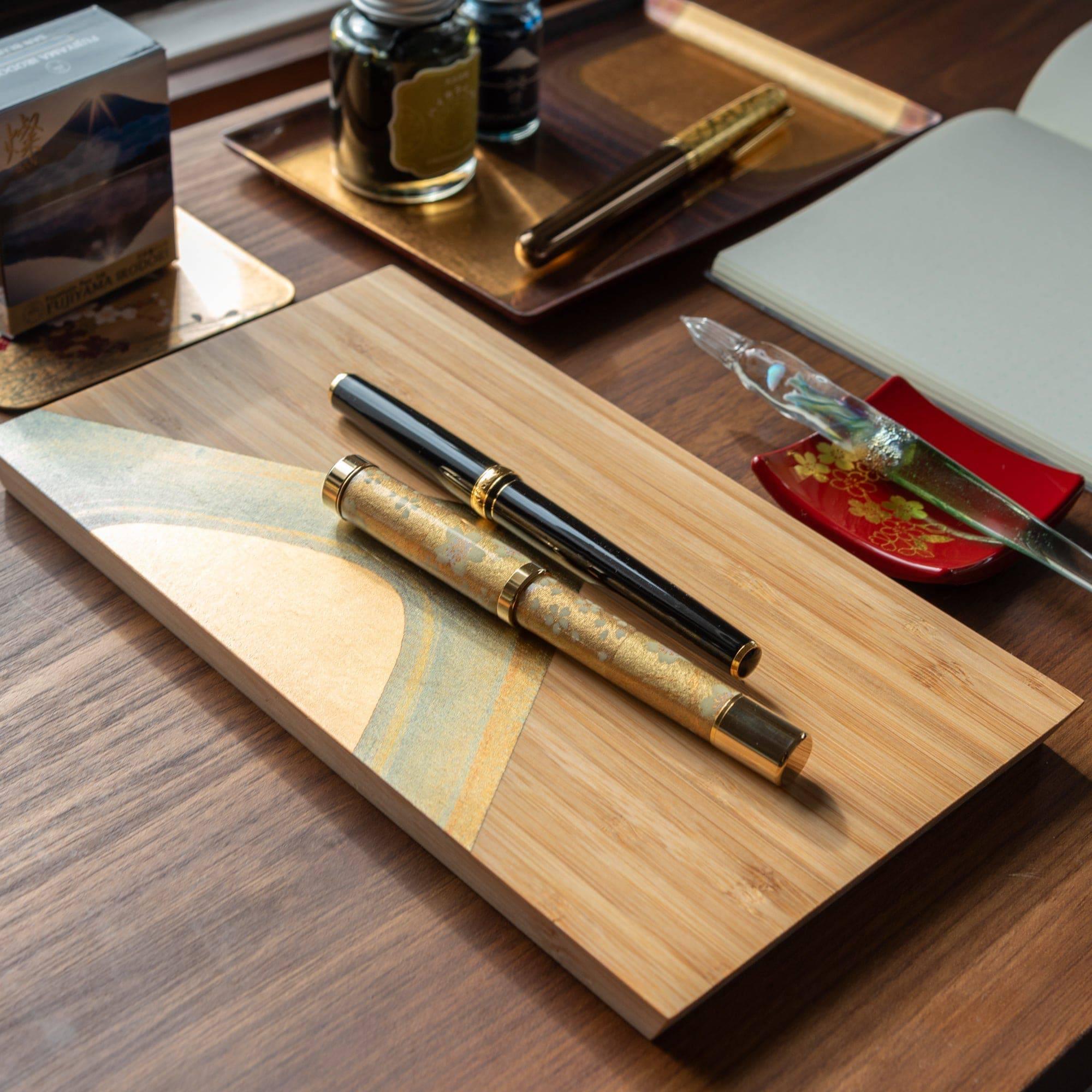 Bamboo Rectangular Pen Tray with Gold Leaf - Hakuichi - Komorebi Stationery
