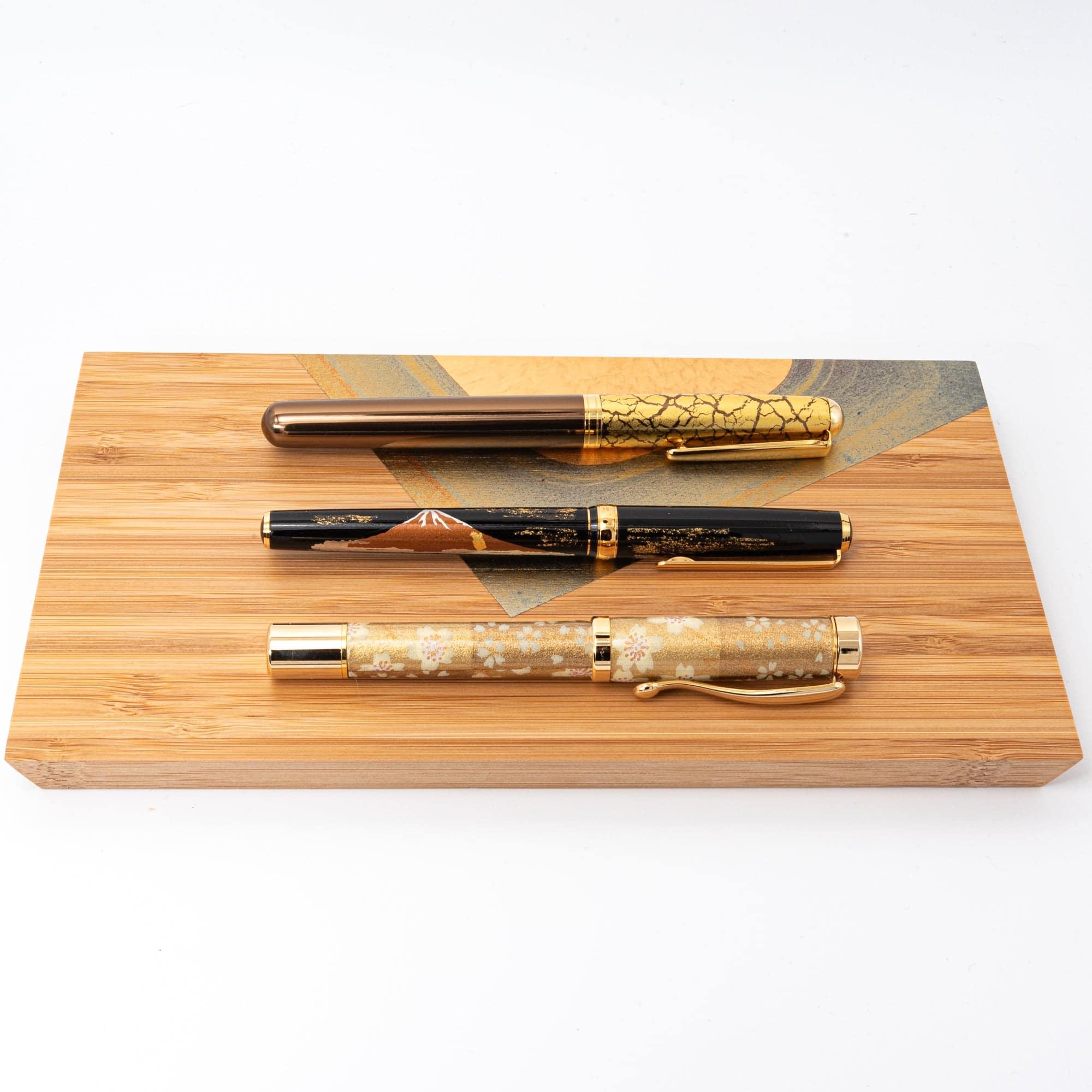 Bamboo Rectangular Pen Tray with Gold Leaf - Hakuichi - Komorebi Stationery