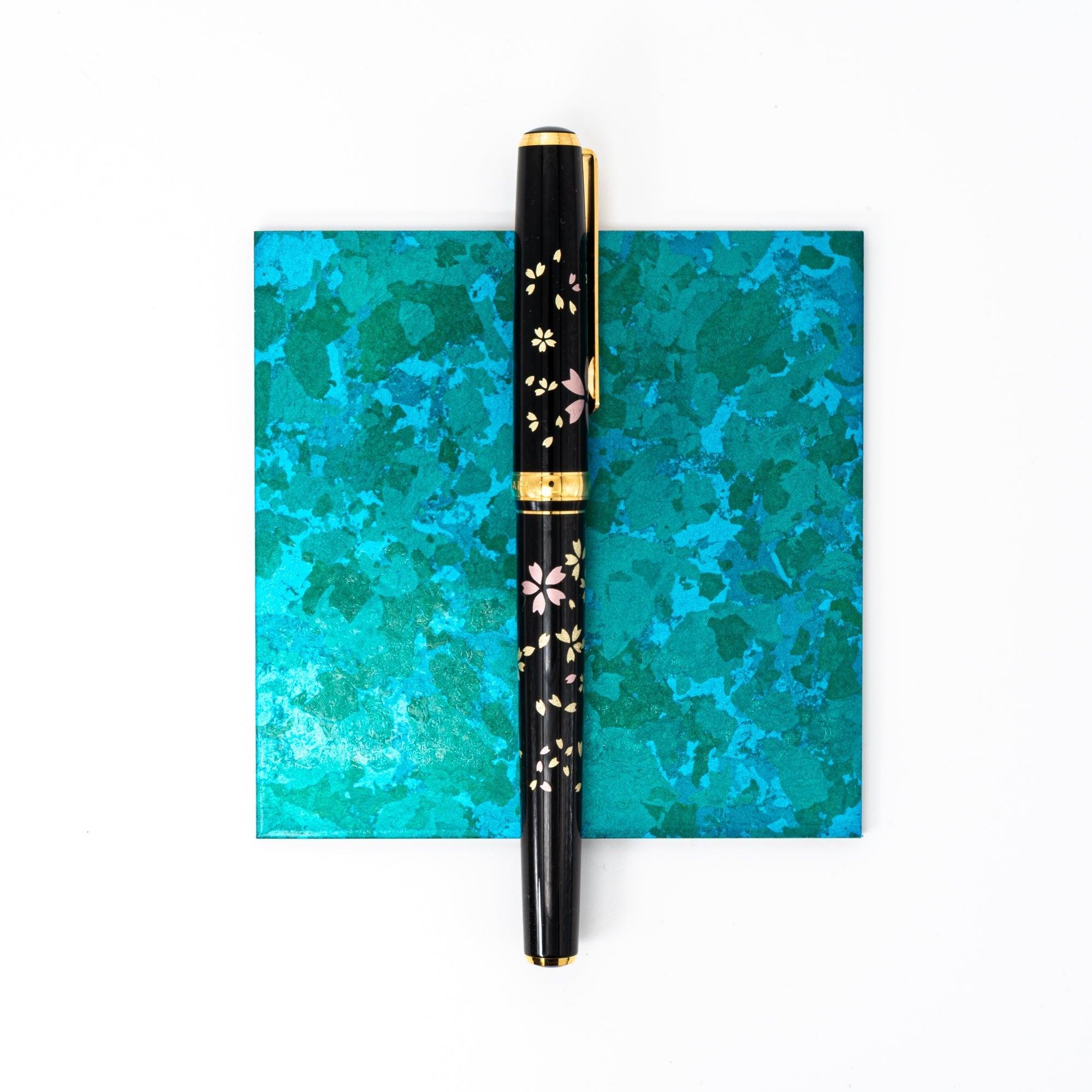 Blue Gold Leaf Pen Tray FIVE SENSES Series - Komorebi Stationery