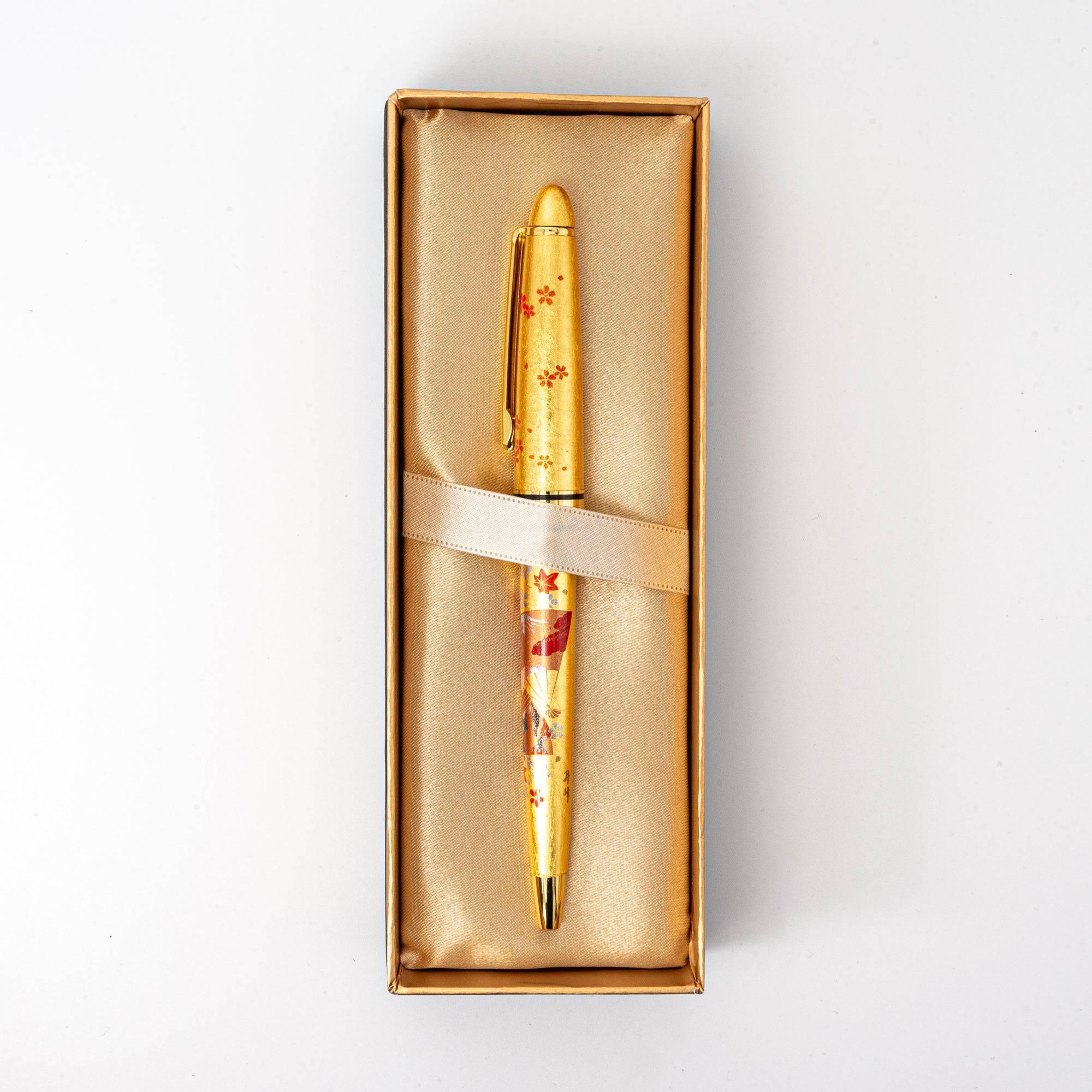 Gold Leaf Makie Japanese Fan Ballpoint Pen - Komorebi Stationery