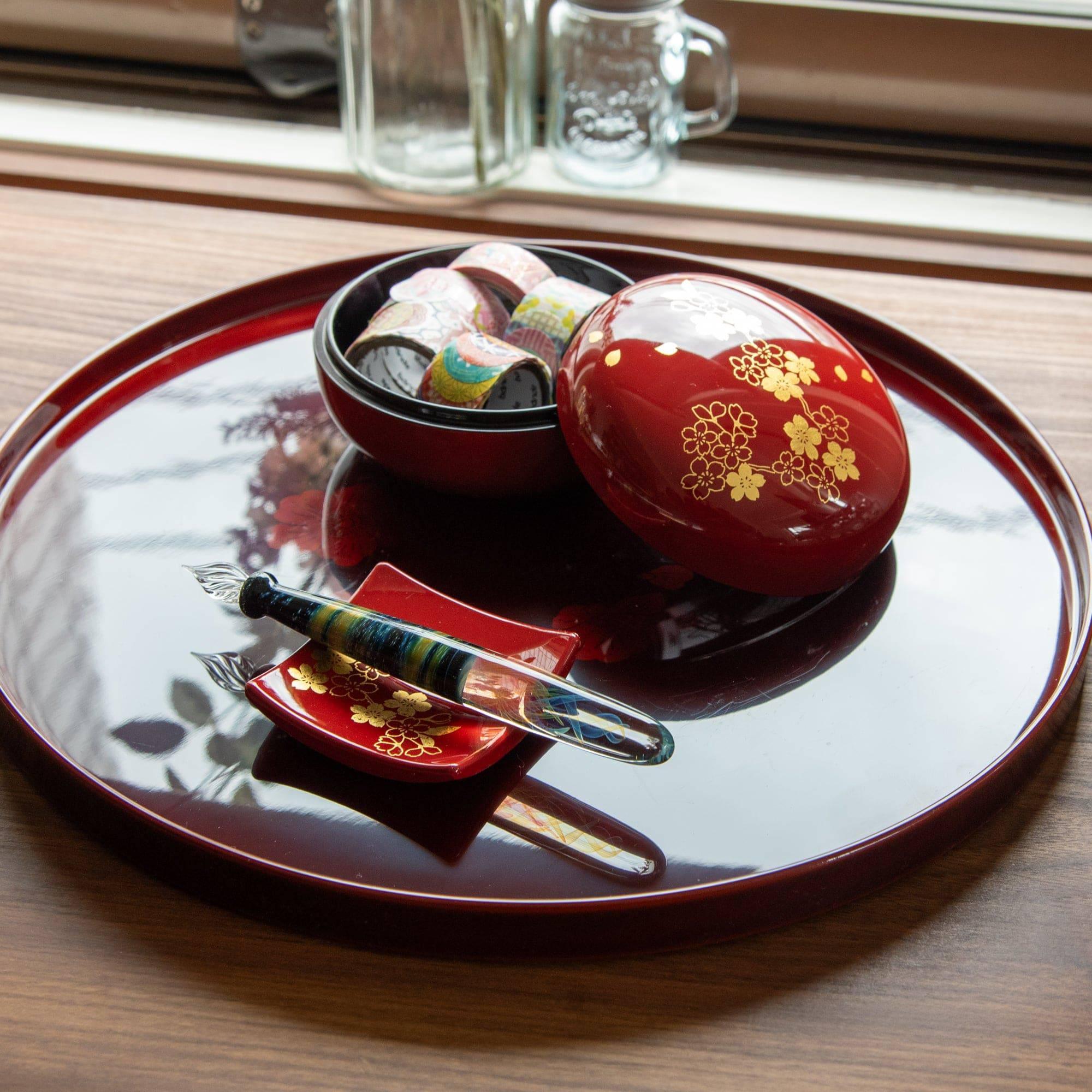 Gold Leaf Sakura Red Pen Tray - Komorebi Stationery