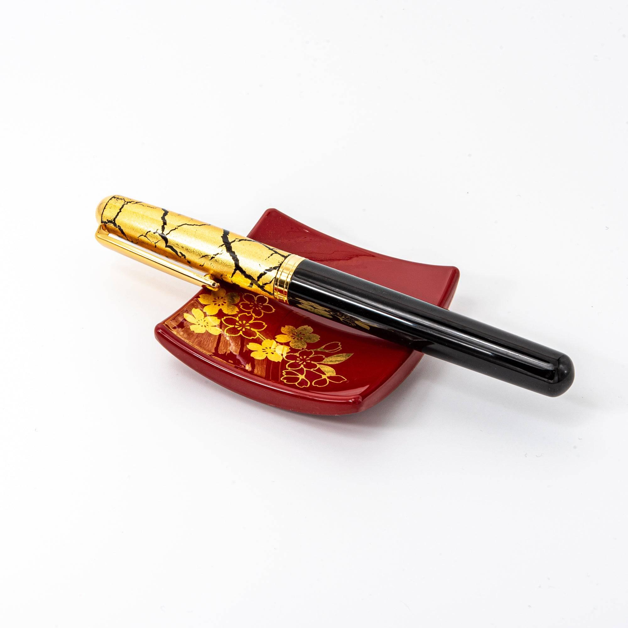 Gold Leaf Sakura Red Pen Tray - Komorebi Stationery