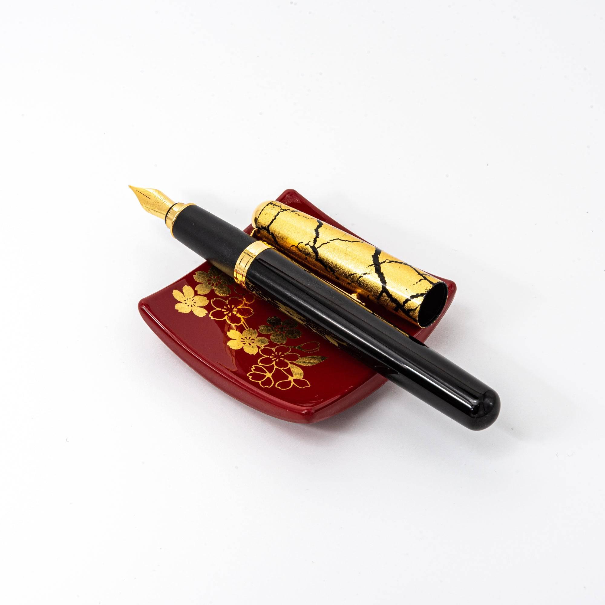 Gold Leaf Sakura Red Pen Tray - Komorebi Stationery