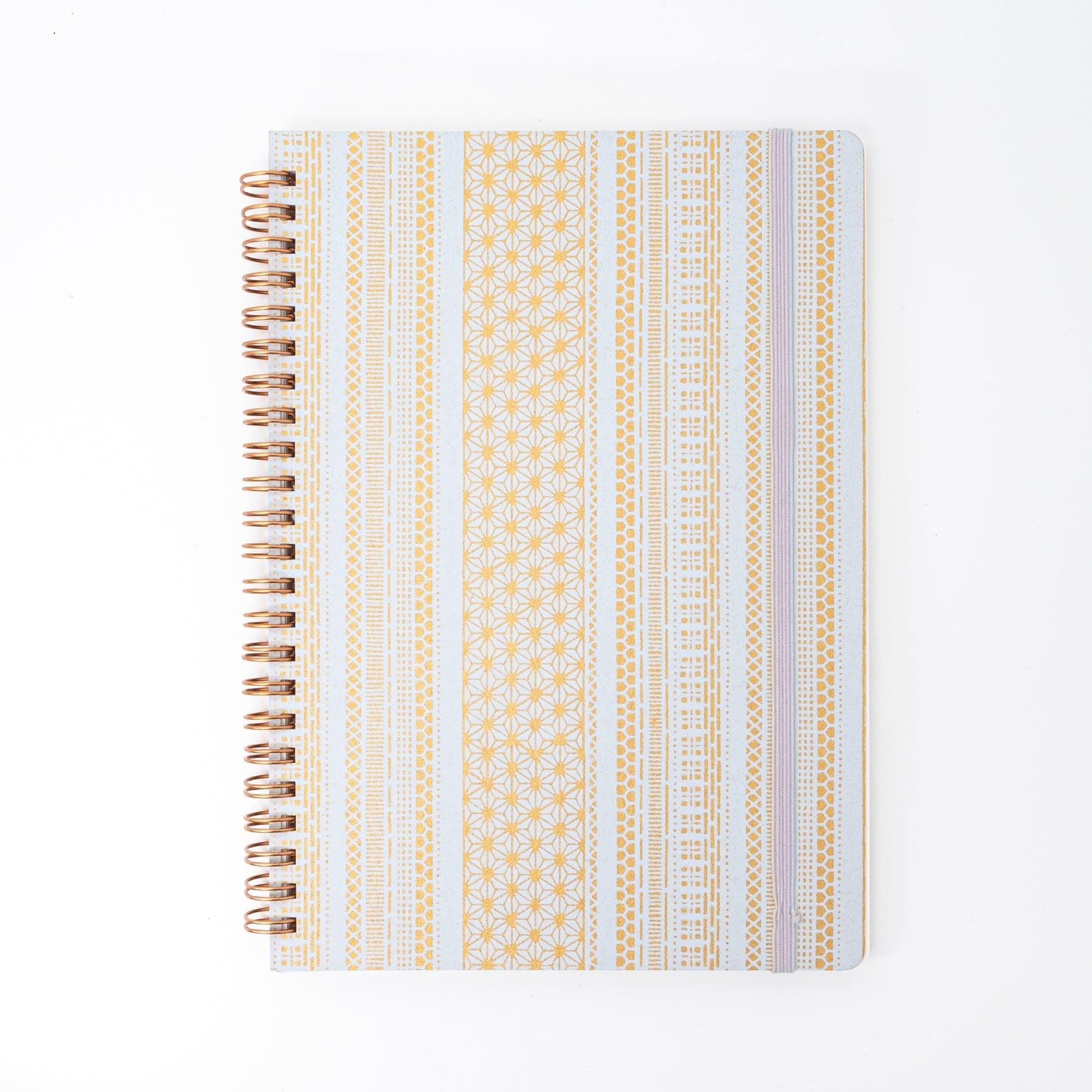 Golden Japanese Traditional Pattern Hand-Dyed Yuzen Washi Spiral Notebook | A5 - Shogado - Notebook-A5 - Komorebi Stationery2