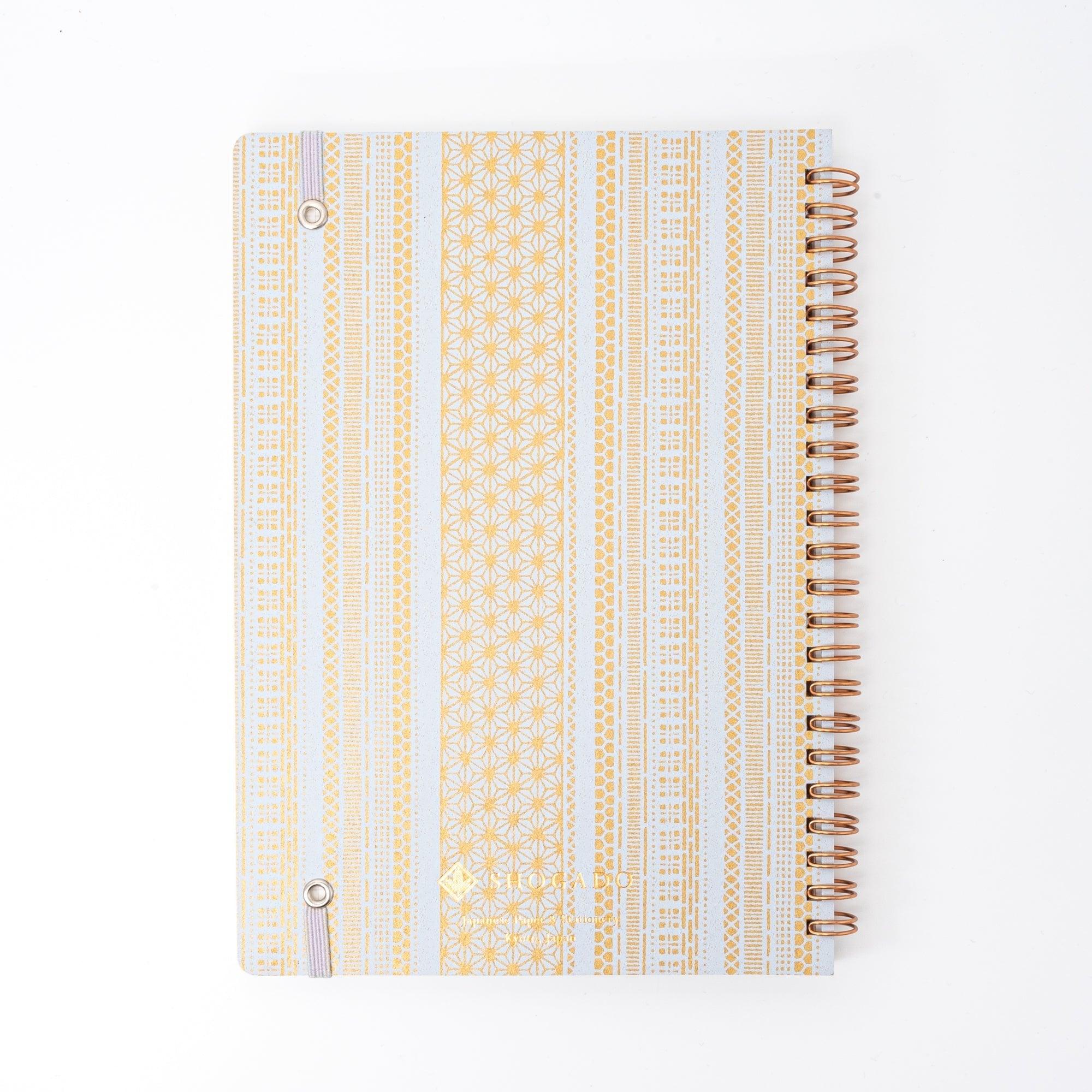 Golden Japanese Traditional Pattern Hand-Dyed Yuzen Washi Spiral Notebook | A5 - Shogado - Notebook-A5 - Komorebi Stationery3