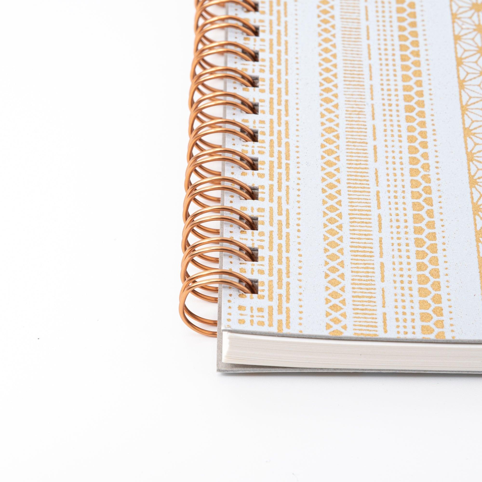 Golden Japanese Traditional Pattern Hand-Dyed Yuzen Washi Spiral Notebook | A5 - Shogado - Notebook-A5 - Komorebi Stationery