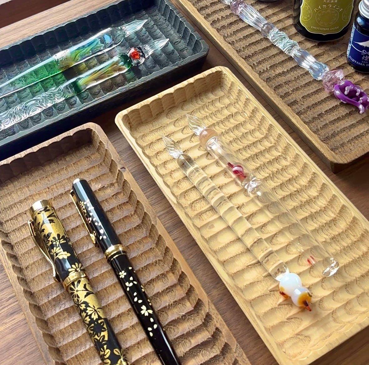 Hand-Carved Slim Wagatabon Japanese Chestnut Pen Tray - Masayoshi Kanematsu - Desk Accessory-Pen Rest - Komorebi Stationery1