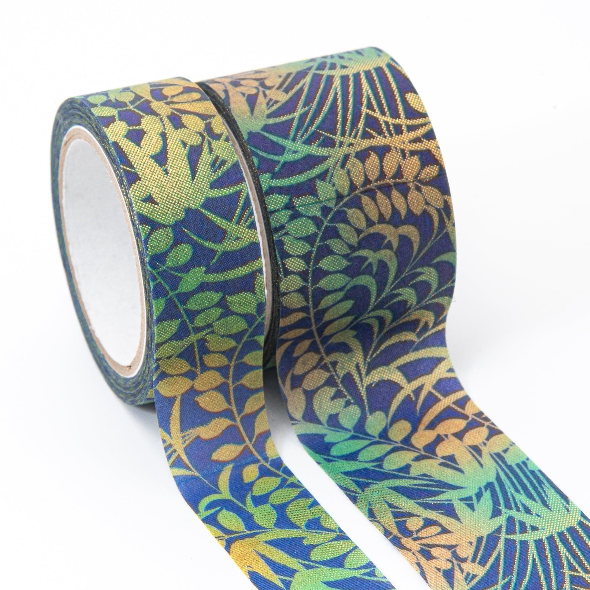 Kimono Beauty Series Iyo Washi Tape featuring elegant fresh grass art, beautifully displayed on a wooden desk with refined details.  