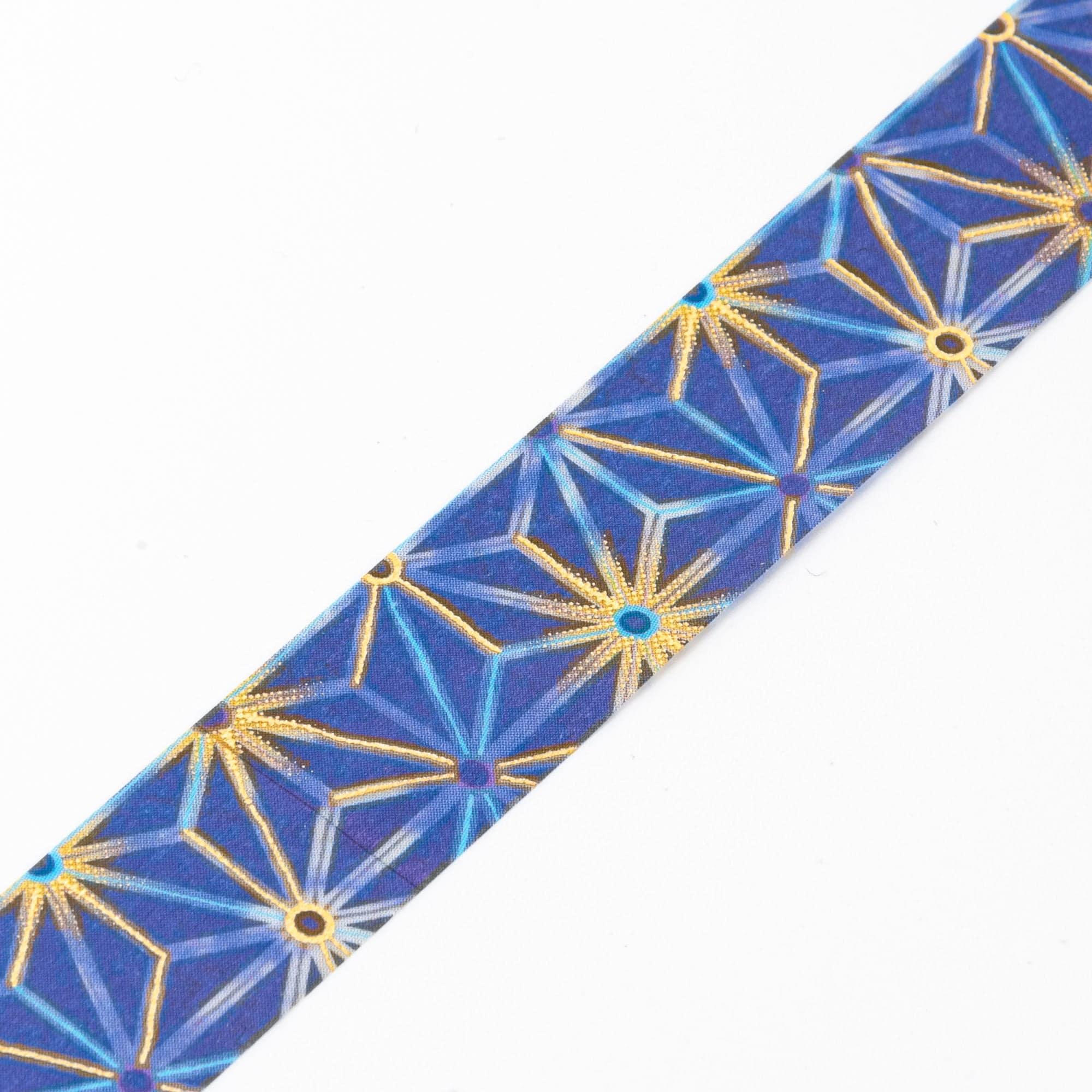 Close-up of Iyo Washi Tape showcasing intricate hemp leaf patterns, emphasizing vibrant geometric designs and fine craftsmanship.  