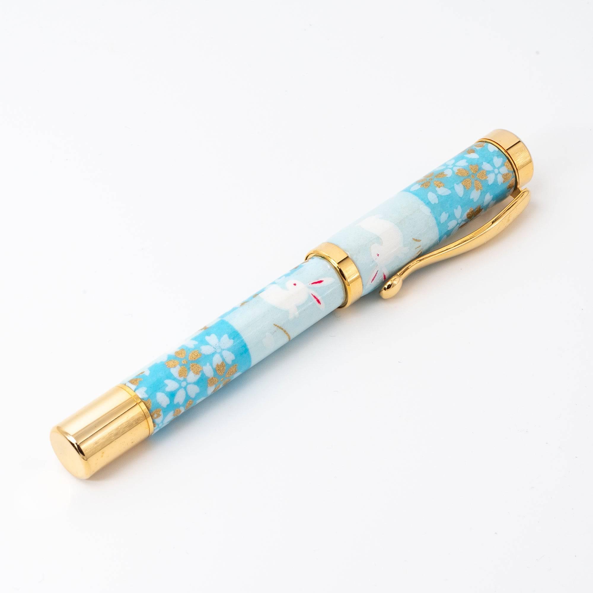 Mino Washi Series Yuzen Rabbit Pattern Fountain Pen | Light Blue - Komorebi Stationery