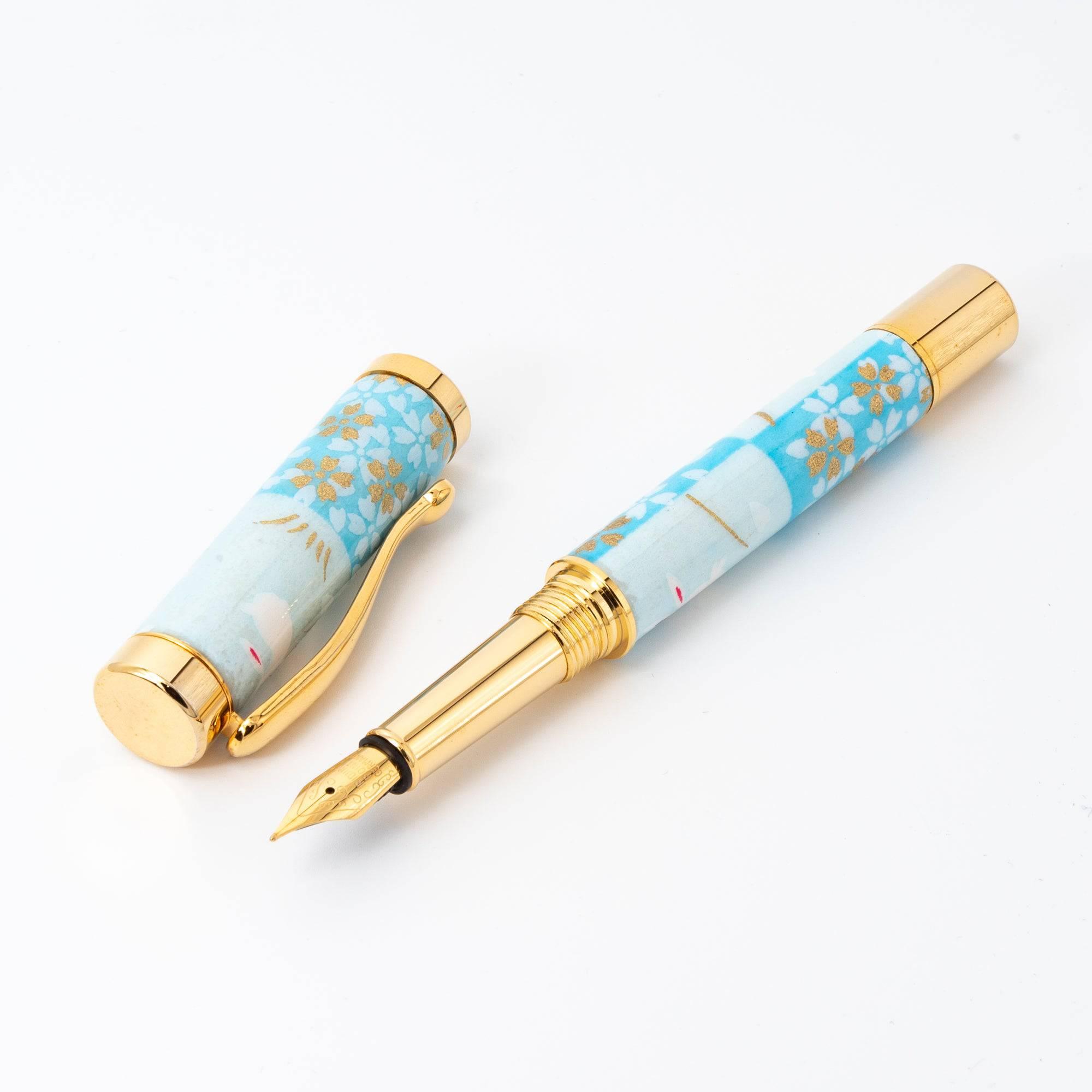 Mino Washi Series Yuzen Rabbit Pattern Fountain Pen | Light Blue - Komorebi Stationery