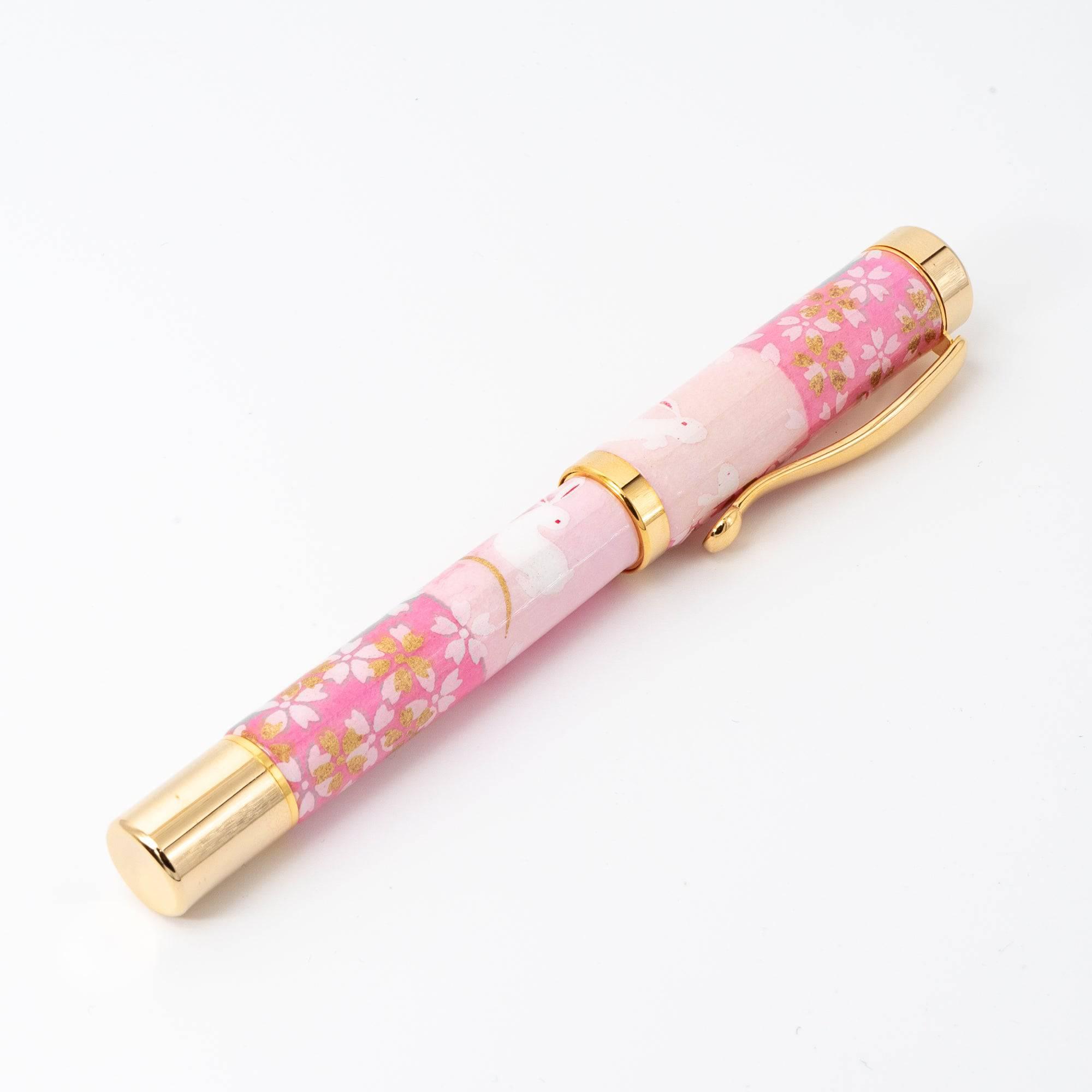 Mino Washi Series Yuzen Rabbit Pattern Fountain Pen | Pink - Haruki Takeuchi - Komorebi Stationery